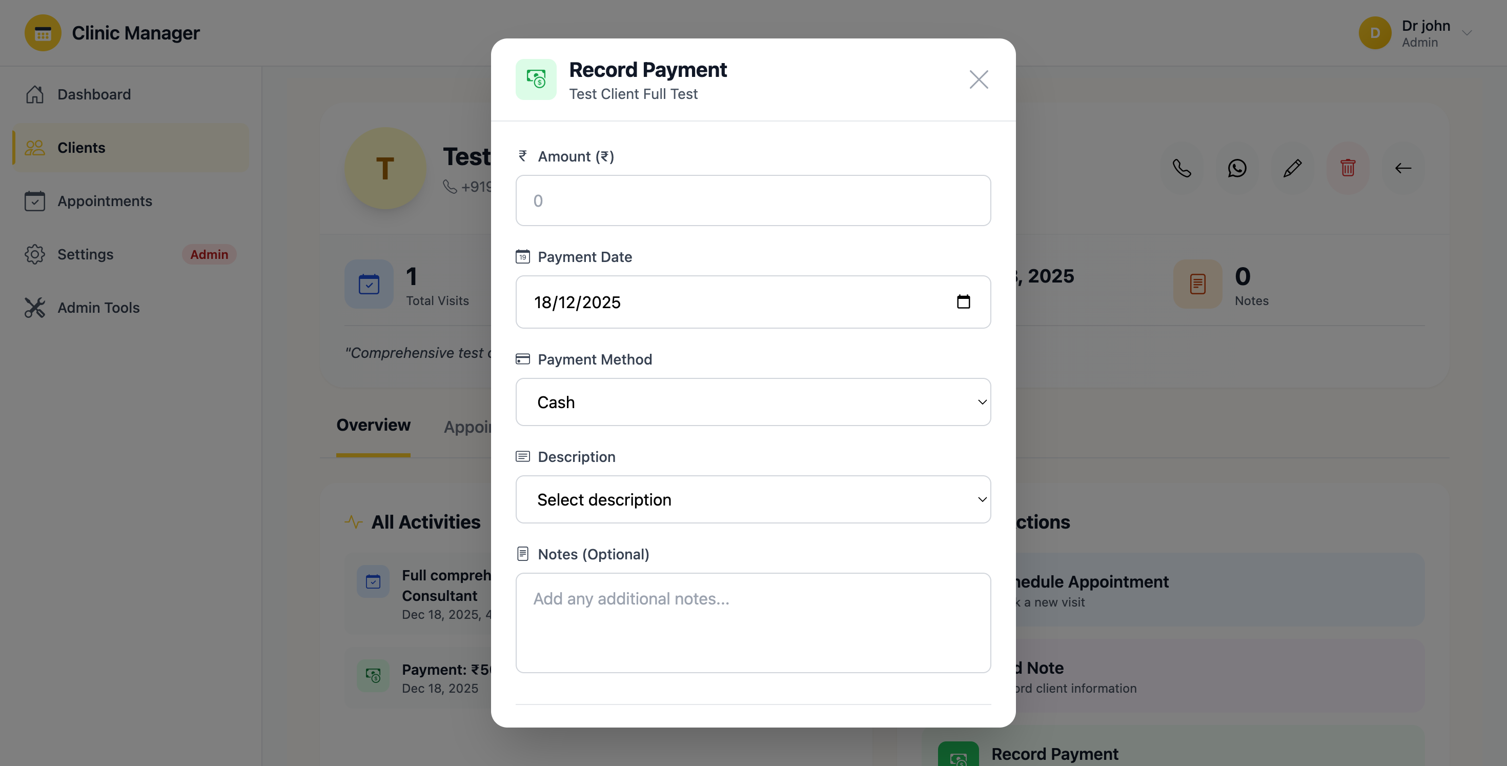 Record Payment Modal