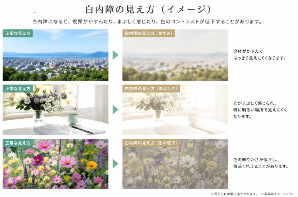 白内障による見え方の変化を説明する画像