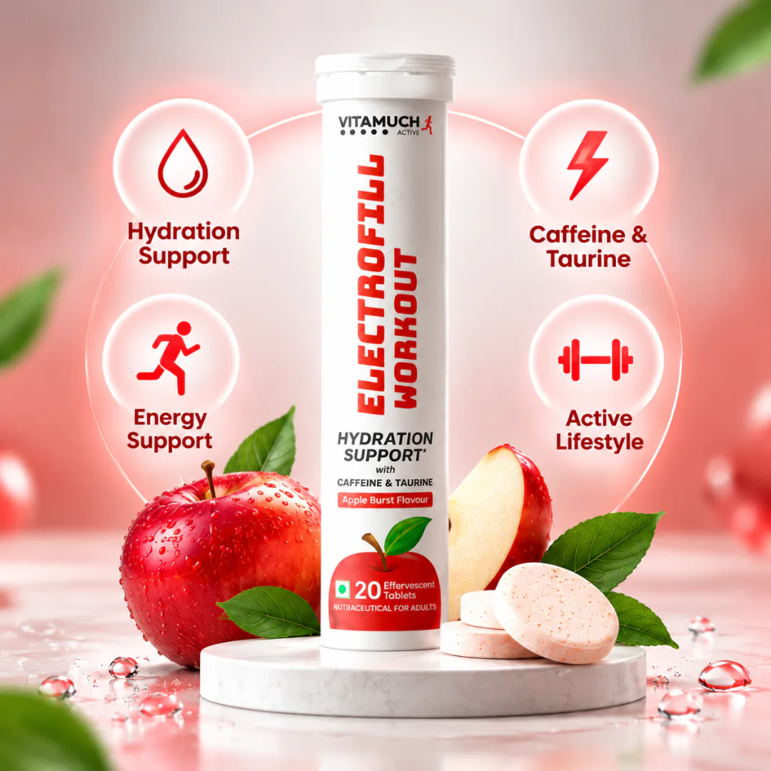 Vitamuch Electrofill Pre & Post Workout Electrolyte Effervescent | Energy, Muscle Recovery & Endurance | 20 Tabs