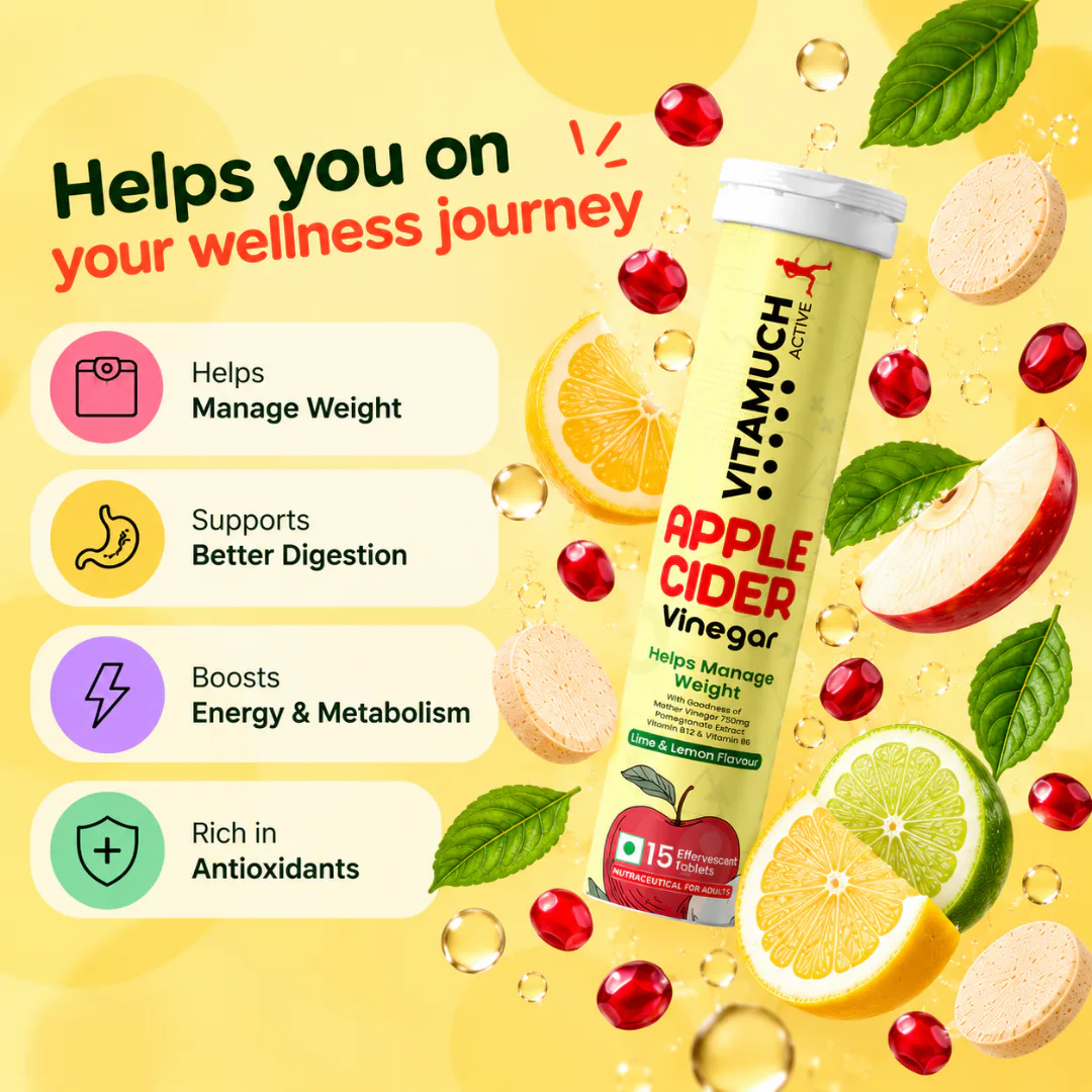 Vitamuch Apple Cider Vinegar Effervescent Tablets | Weight Loss, Metabolism & Gut Health | Lime & Lemon Flavour | 15 Tabs