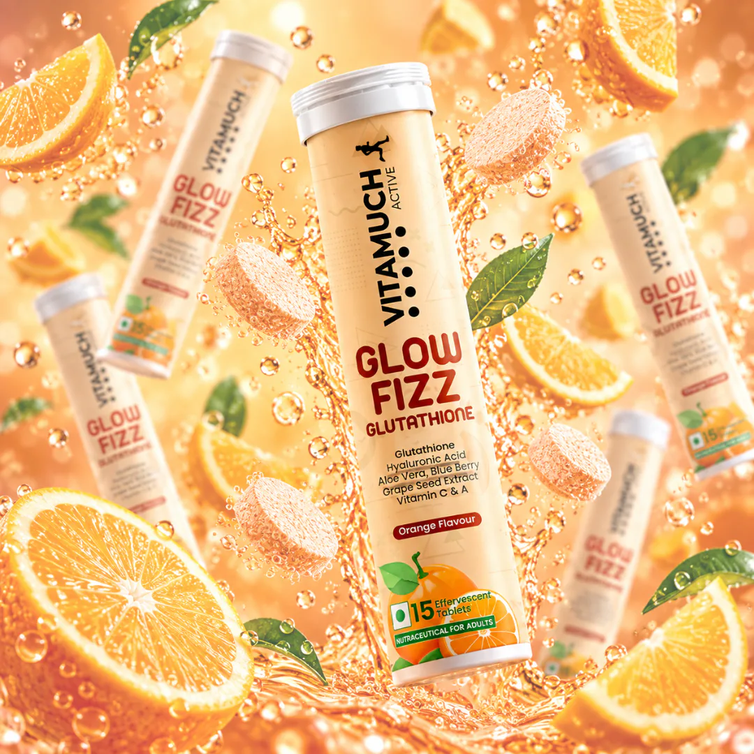 Vitamuch Glutathione Effervescent Tablets for Skin Glow & Brightening | With Vitamin C, Collagen Support & Antioxidants | Active Glow Fizz | 15 Tablets