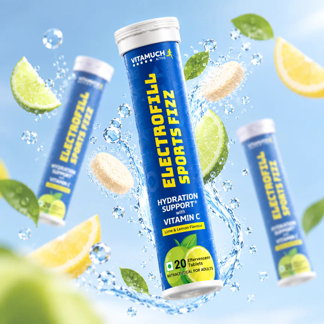 Vitamuch Electrofill Sports Electrolyte Effervescent Tablets | Hydration, Stamina & Recovery for Athletes | Zero Sugar | 20 Tabs