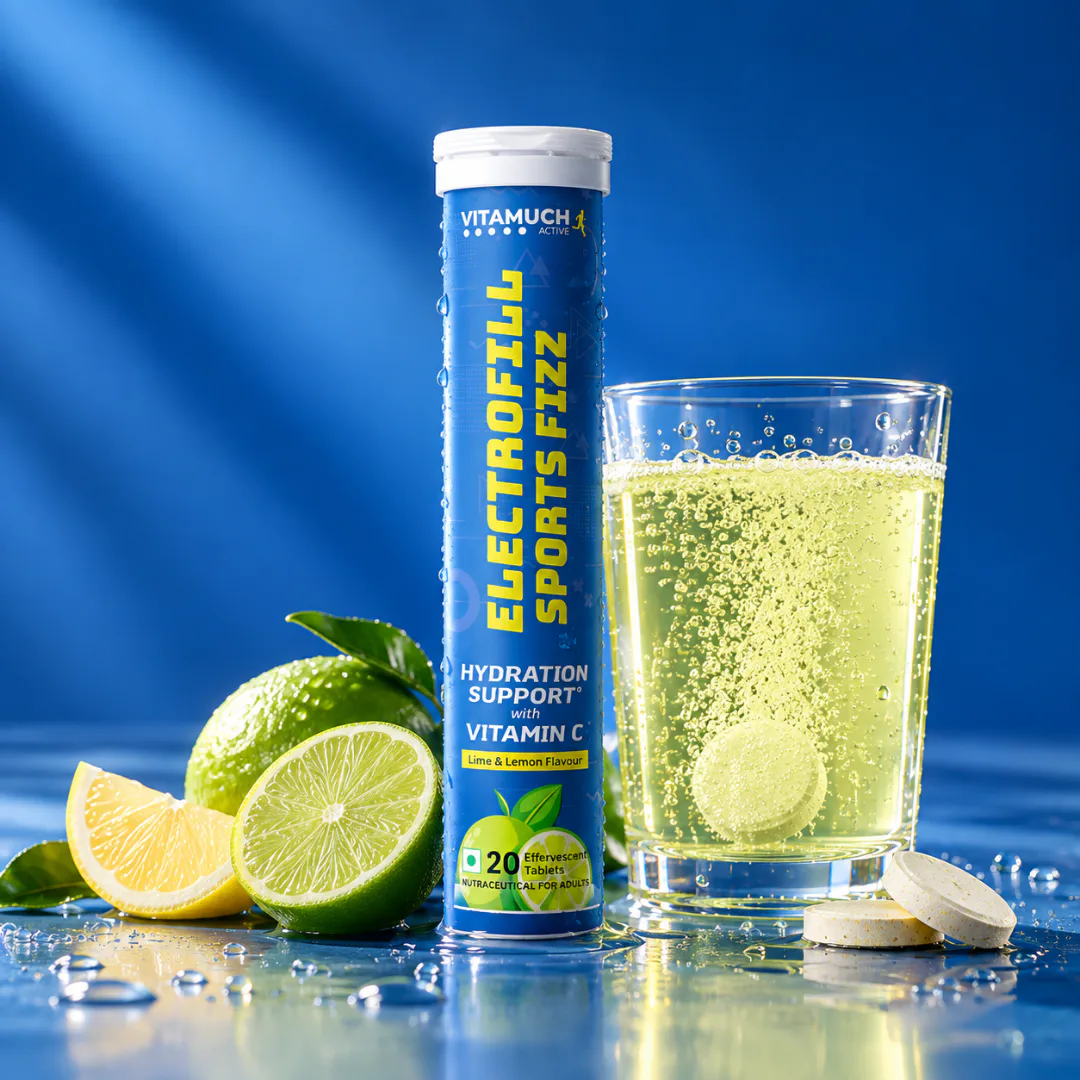 Vitamuch Electrofill Sports Electrolyte Effervescent Tablets | Hydration, Stamina & Recovery for Athletes | Zero Sugar | 20 Tabs