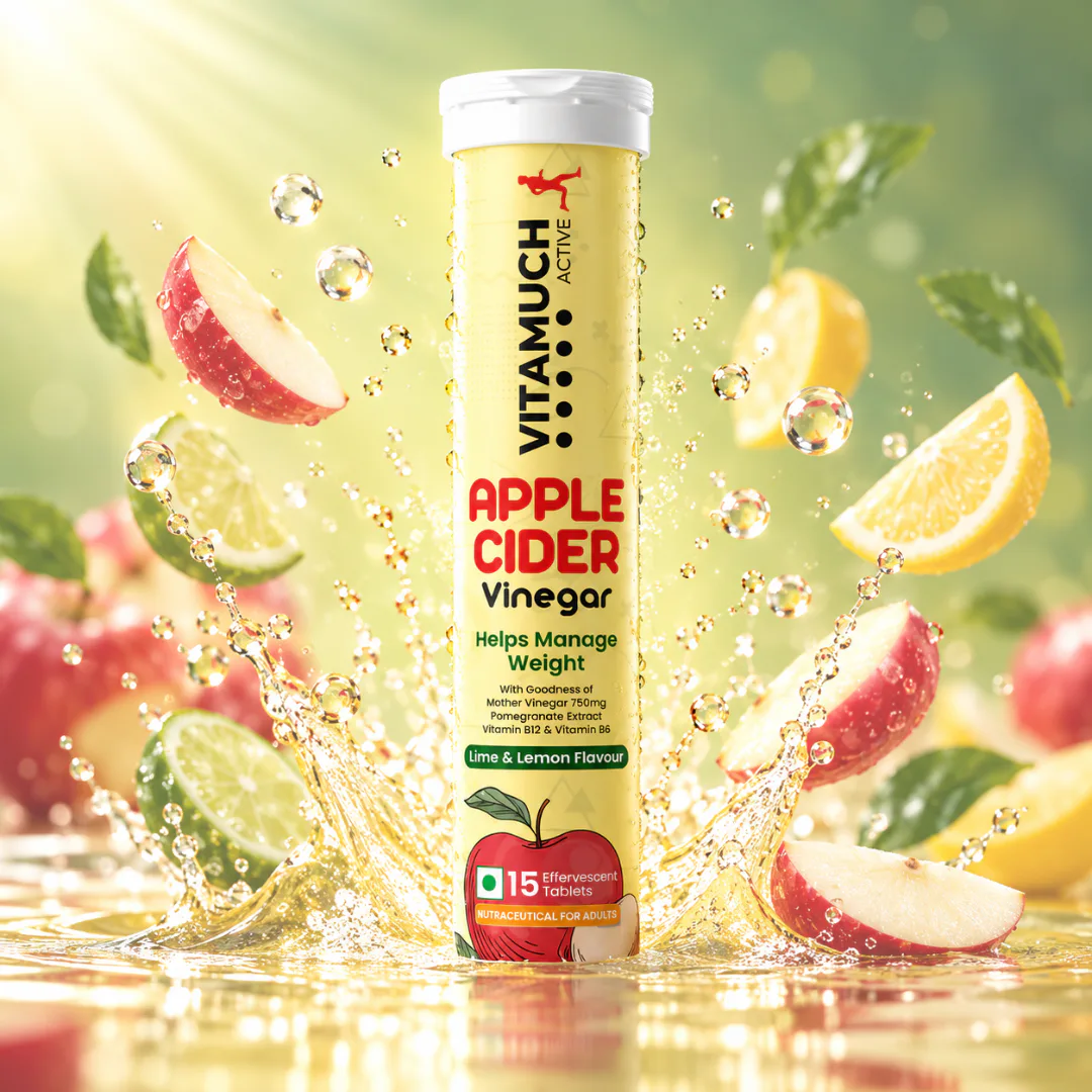 Vitamuch Apple Cider Vinegar Effervescent Tablets | Weight Loss, Metabolism & Gut Health | Lime & Lemon Flavour | 15 Tabs
