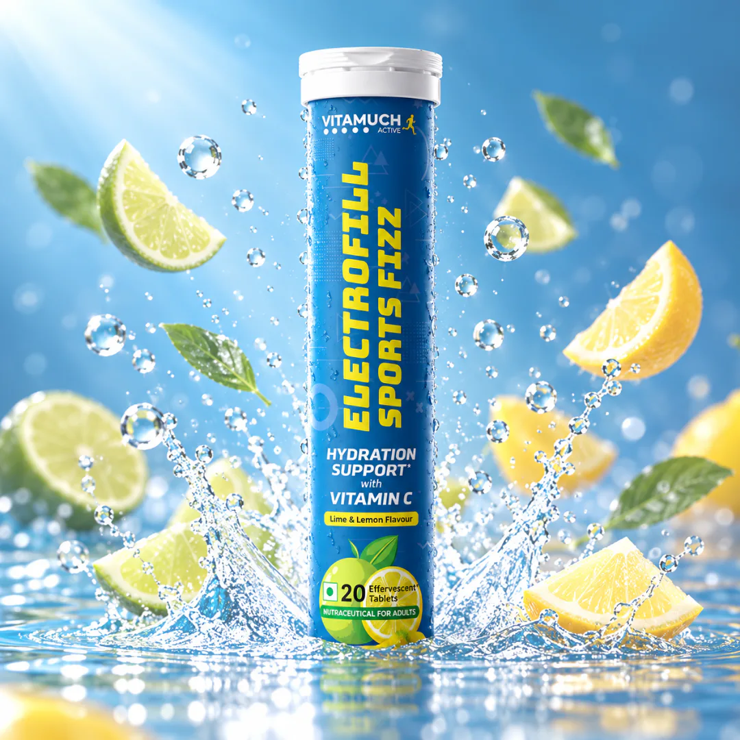 Vitamuch Electrofill Sports Electrolyte Effervescent Tablets | Hydration, Stamina & Recovery for Athletes | Zero Sugar | 20 Tabs
