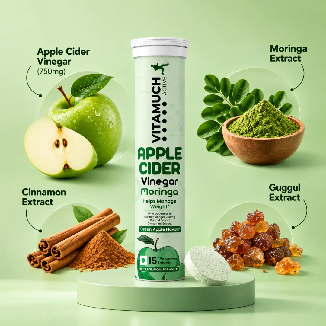 Vitamuch Apple Cider Vinegar Effervescent Tablets with Moringa & Cinnamon | Weight Loss, Fat Burn & Gut Health | 15 Tabs