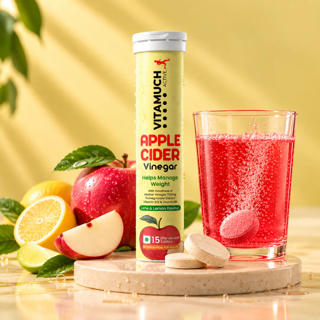 Vitamuch Apple Cider Vinegar Effervescent Tablets | Weight Loss, Metabolism & Gut Health | Lime & Lemon Flavour | 15 Tabs
