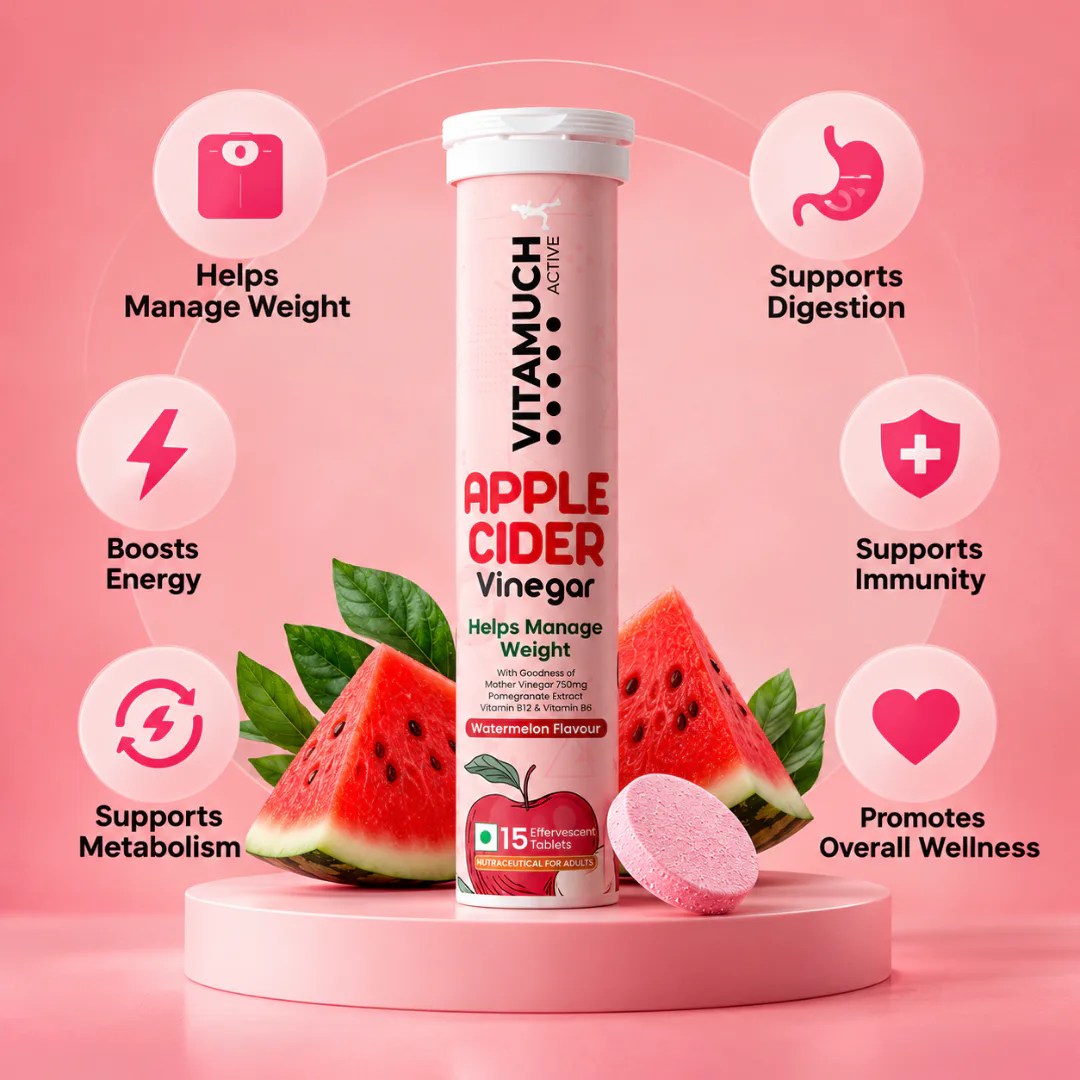 Vitamuch Apple Cider Vinegar Effervescent Tablets | Weight Loss, Metabolism & Gut Health | Watermelon Flavour | 15 Tabs