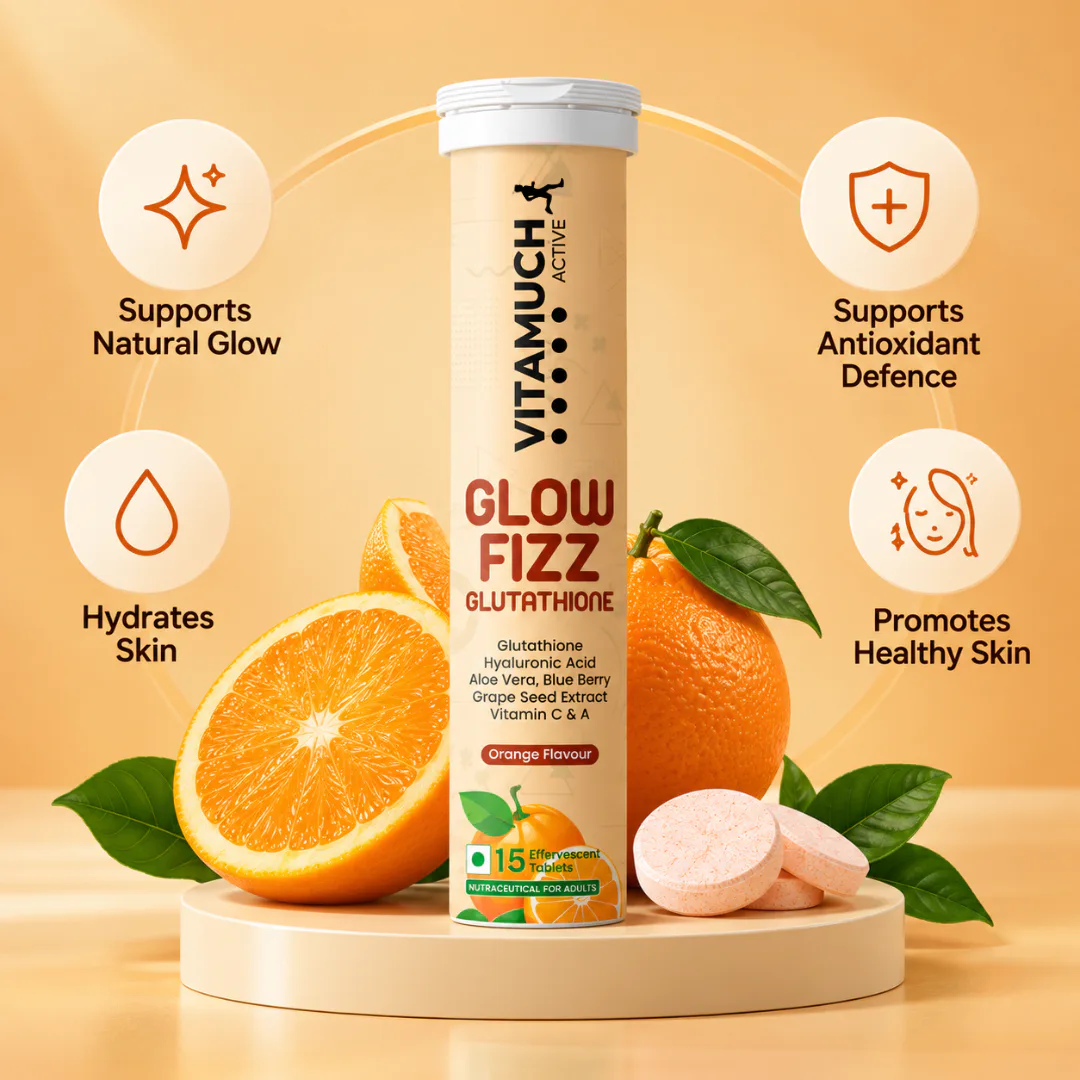 Vitamuch Glutathione Effervescent Tablets for Skin Glow & Brightening | With Vitamin C, Collagen Support & Antioxidants | Active Glow Fizz | 15 Tablets