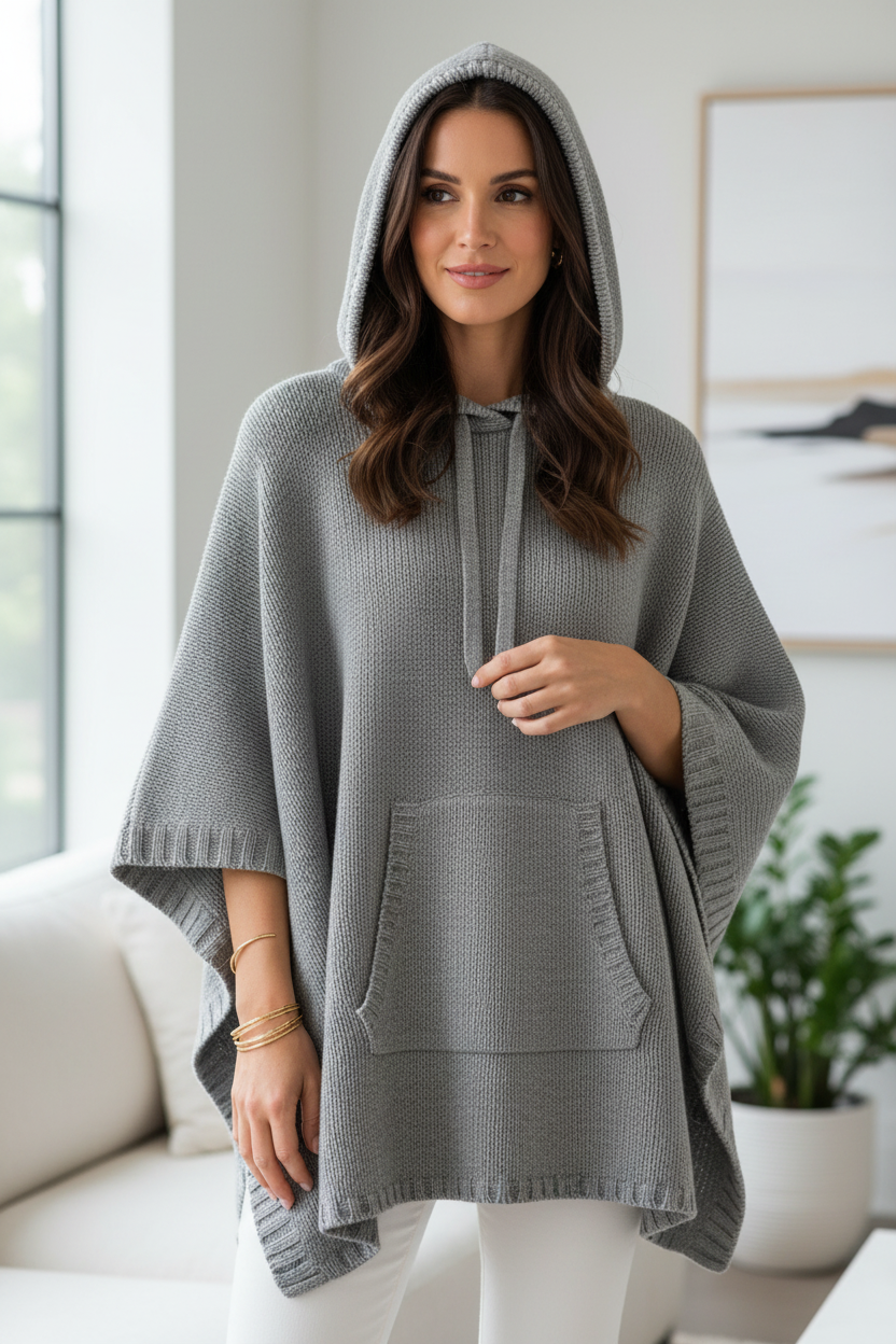 Martha Stewart Hooded Poncho Pull Over Sweater Cashmere Blend - Image 1