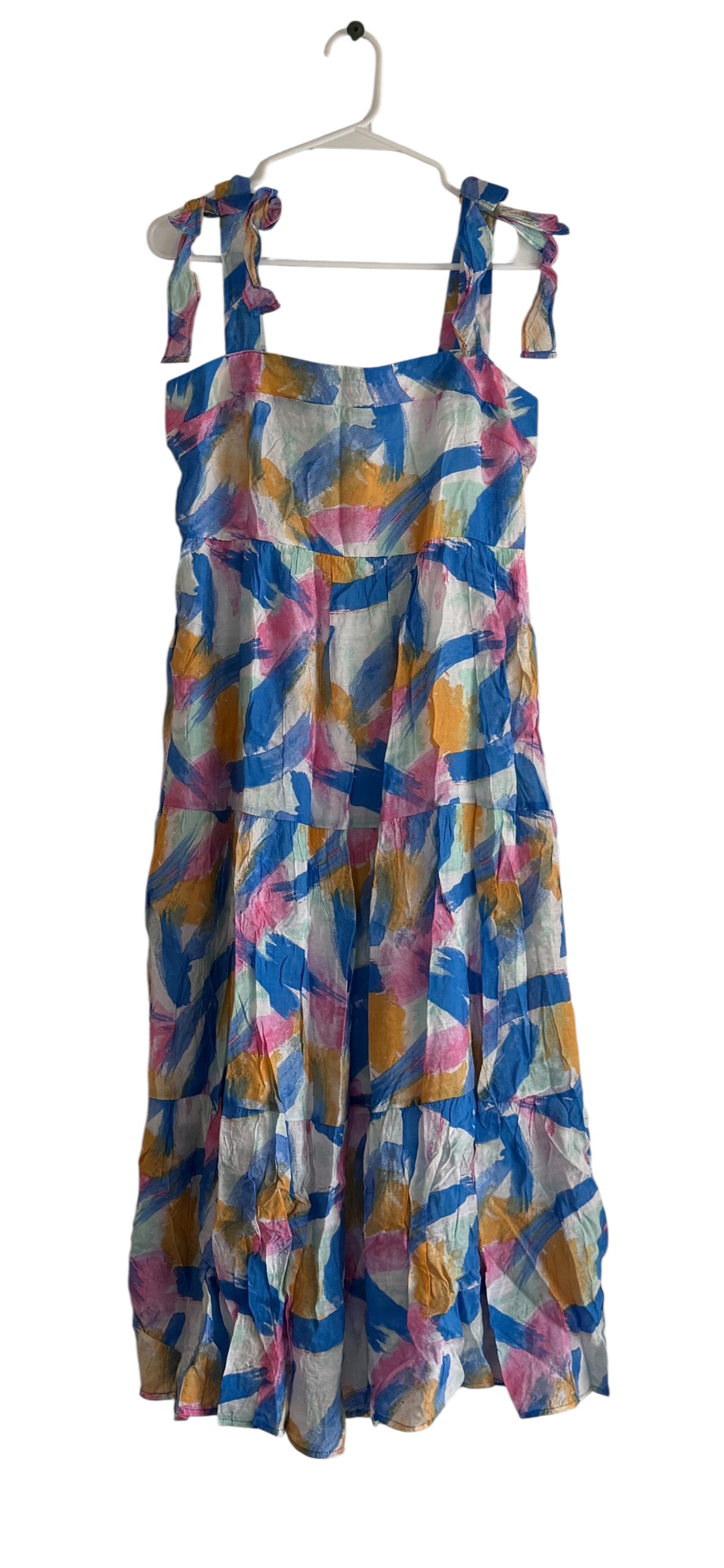 Anthropology- Blu Pepper Tie Strap Tiered Brush Stroke Midi Dress thumbnail 2