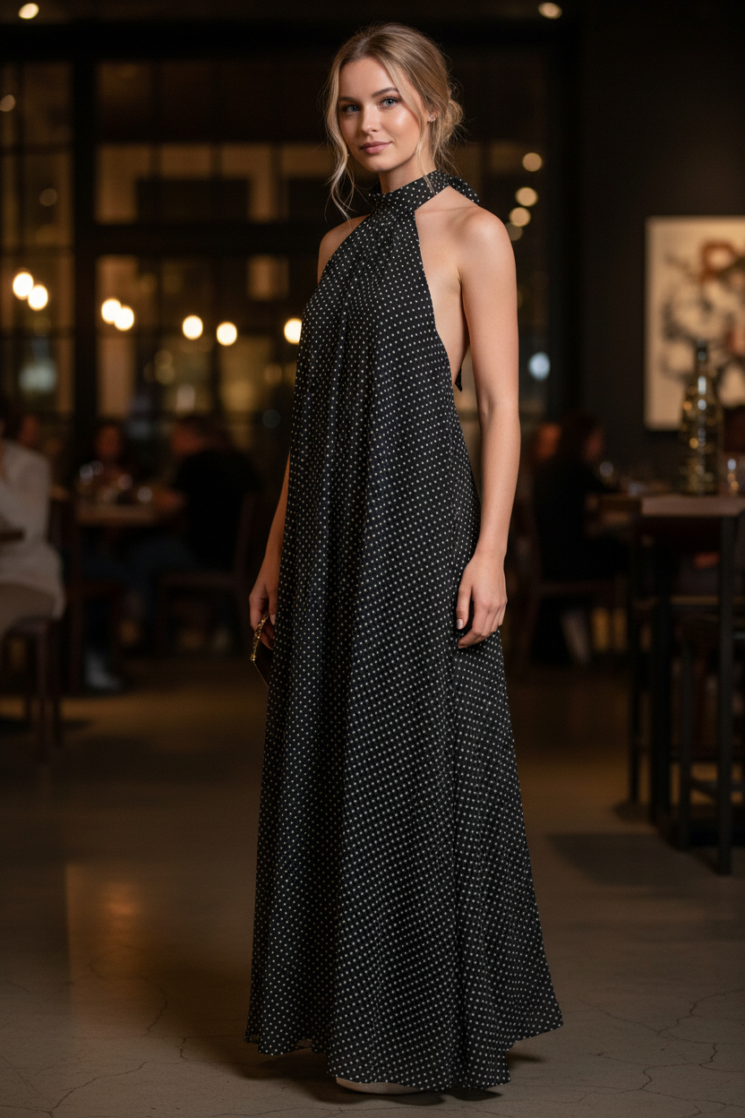 Elan Polka Dot Halter Maxi Dress - Image 1