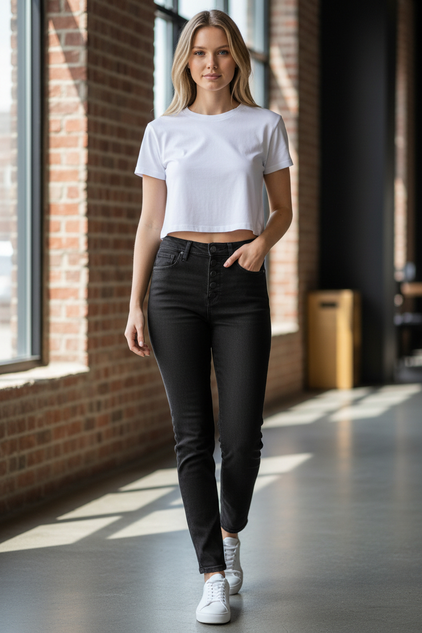 Just Black Denim High Rise Button Fly Jeans - Image 1