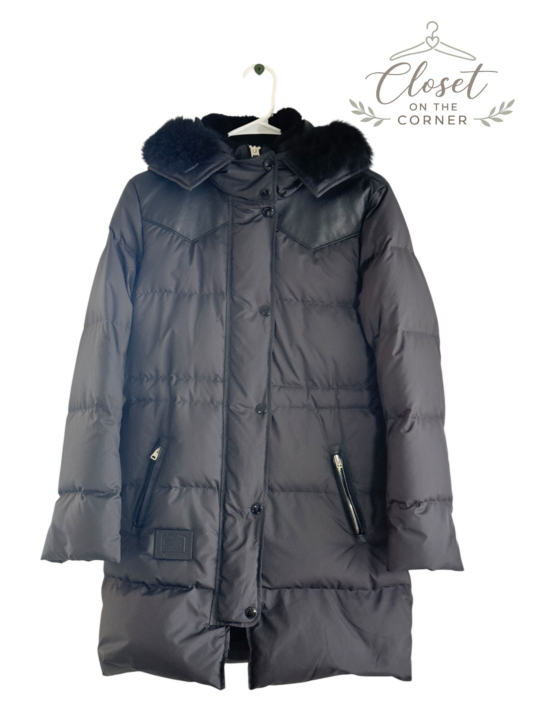 Coach Black Leather Shearling Duck Down & Feather Puffer Jacket Long Coat thumbnail 2