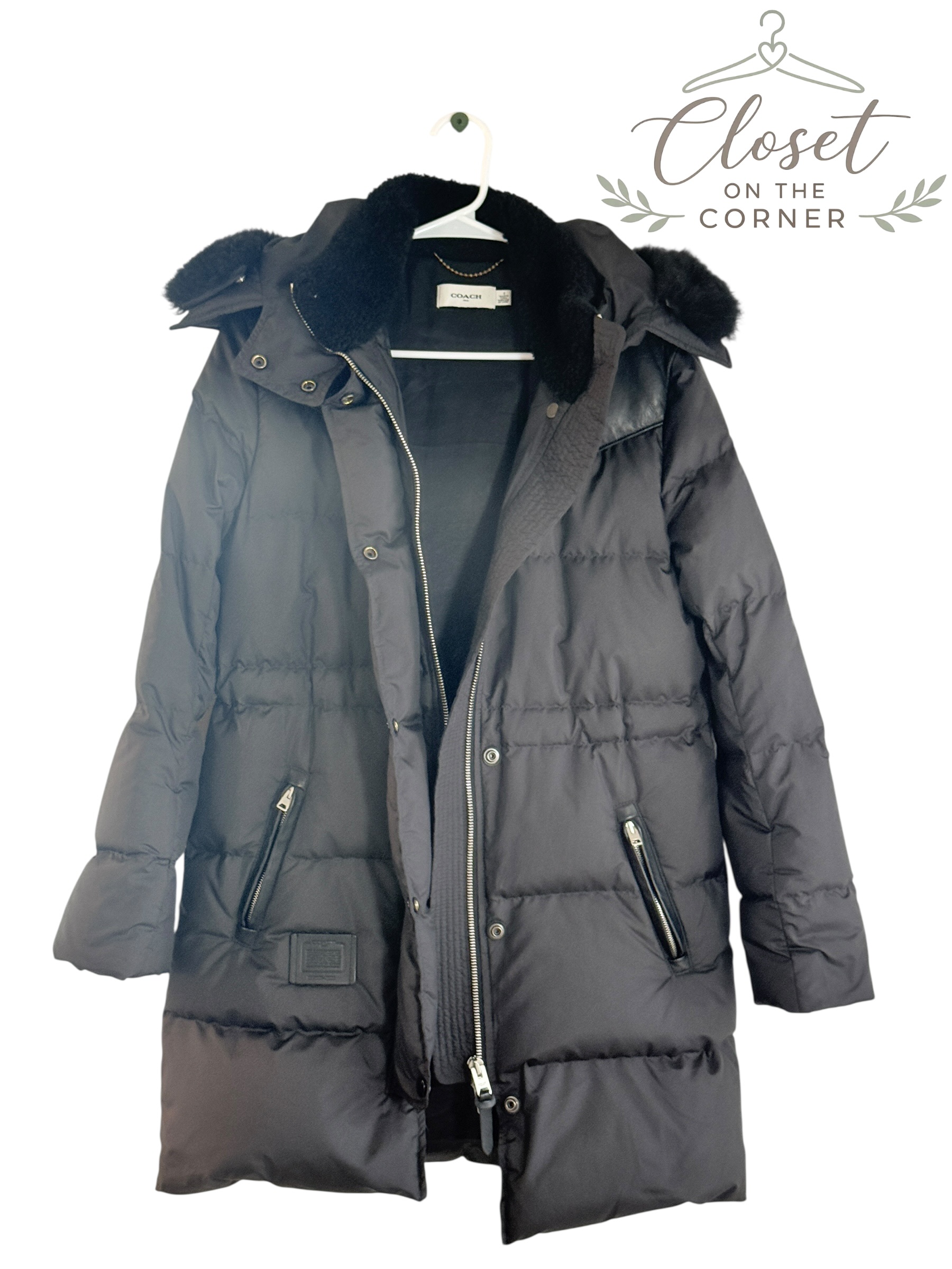 Coach Black Leather Shearling Duck Down & Feather Puffer Jacket Long Coat thumbnail 3
