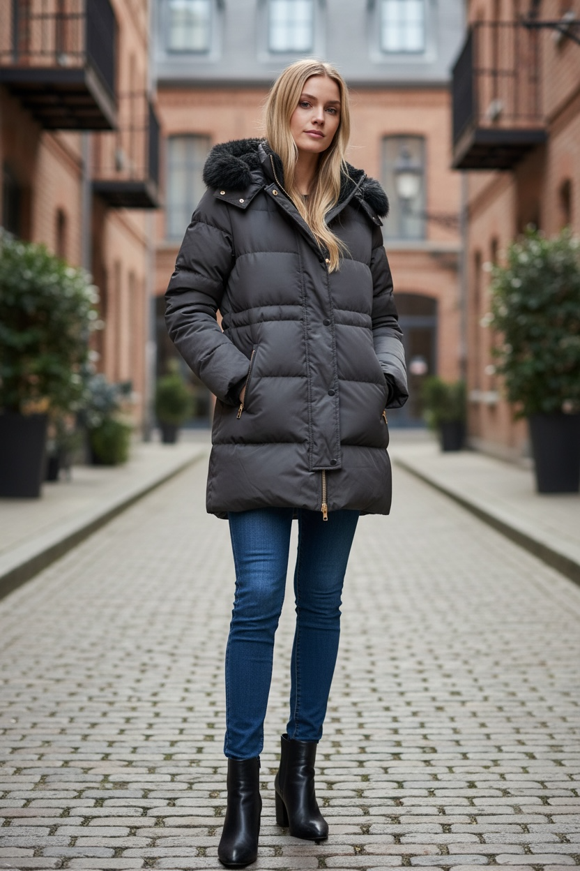 Coach Black Leather Shearling Duck Down & Feather Puffer Jacket Long Coat - Image 1