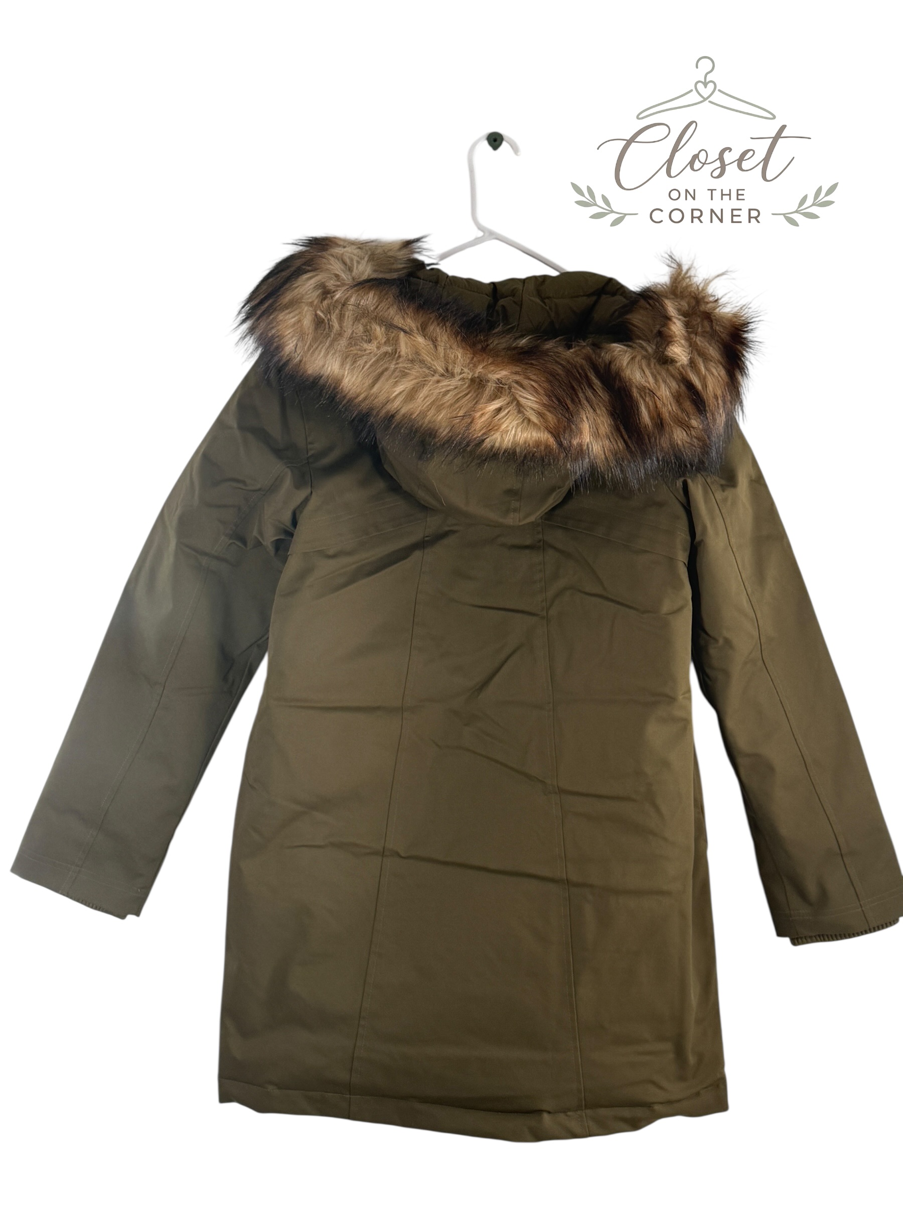 Martha Stewart Fur Trim Hooded Parka Jacket True Olive thumbnail 2