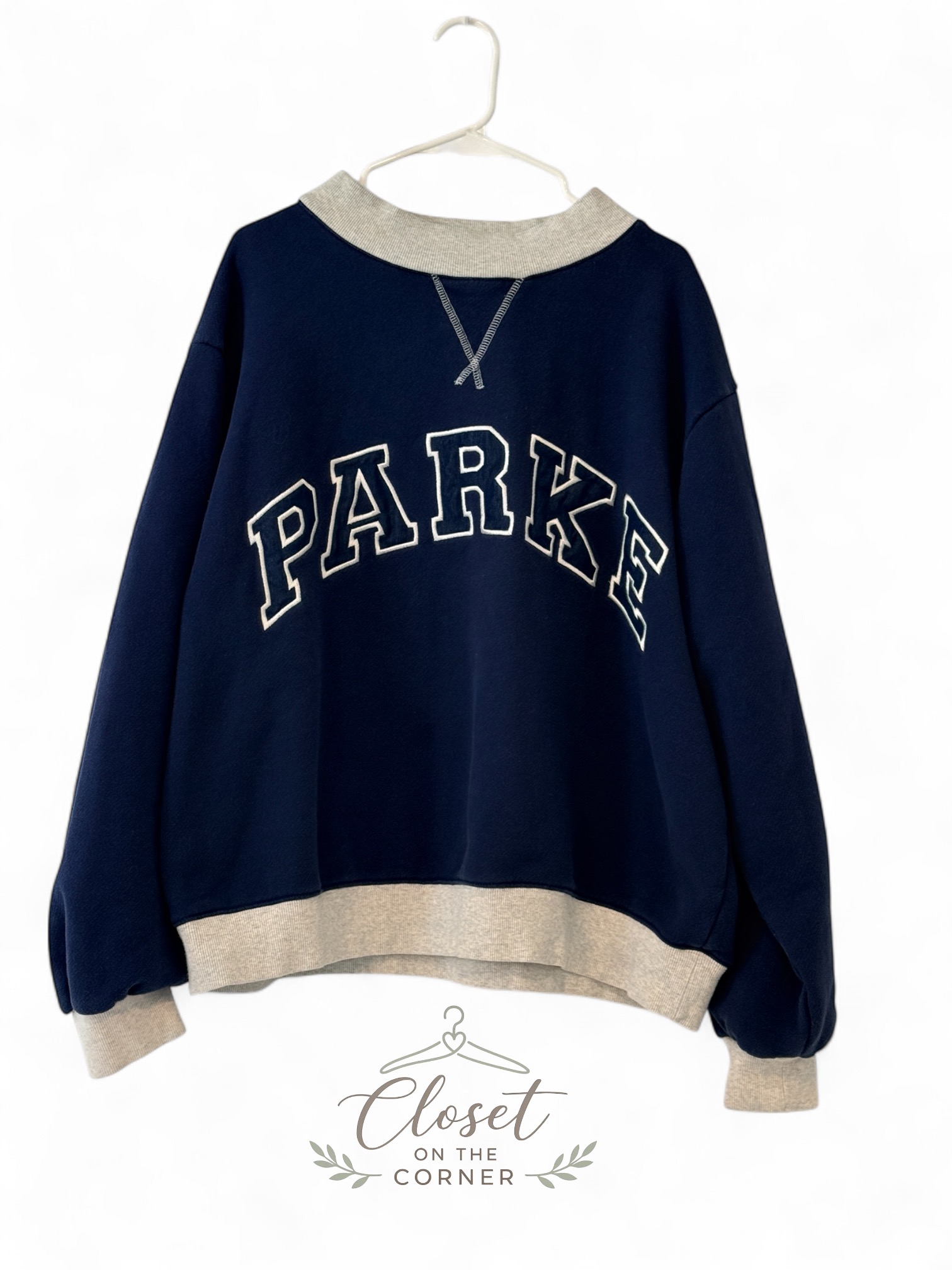 Parke Varsity Mock-Neck Sweatshirt in navy blue and gray - heritage thumbnail 2