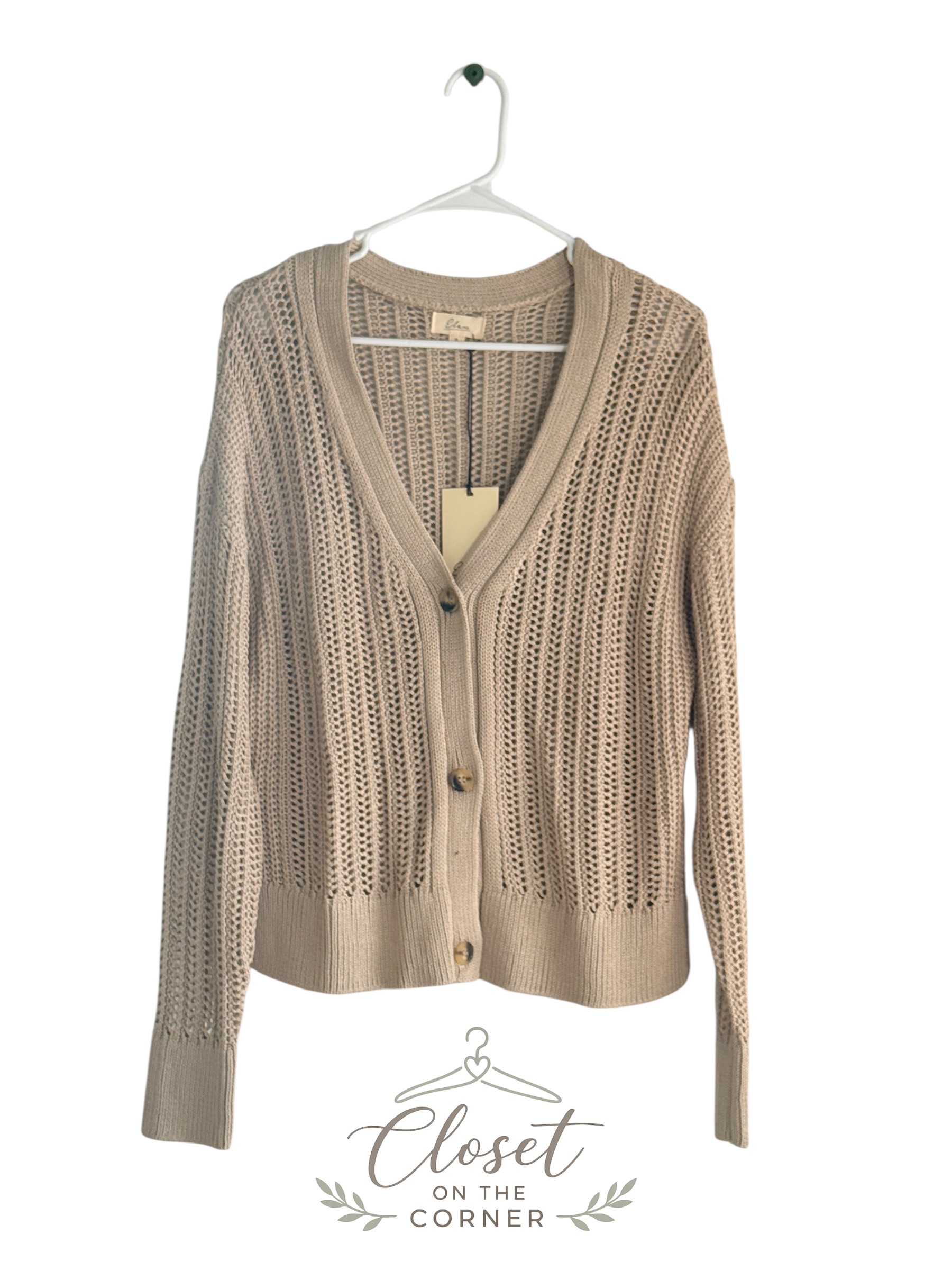 Elan V Neck Button Open Weave Cardigan Sweater thumbnail 2