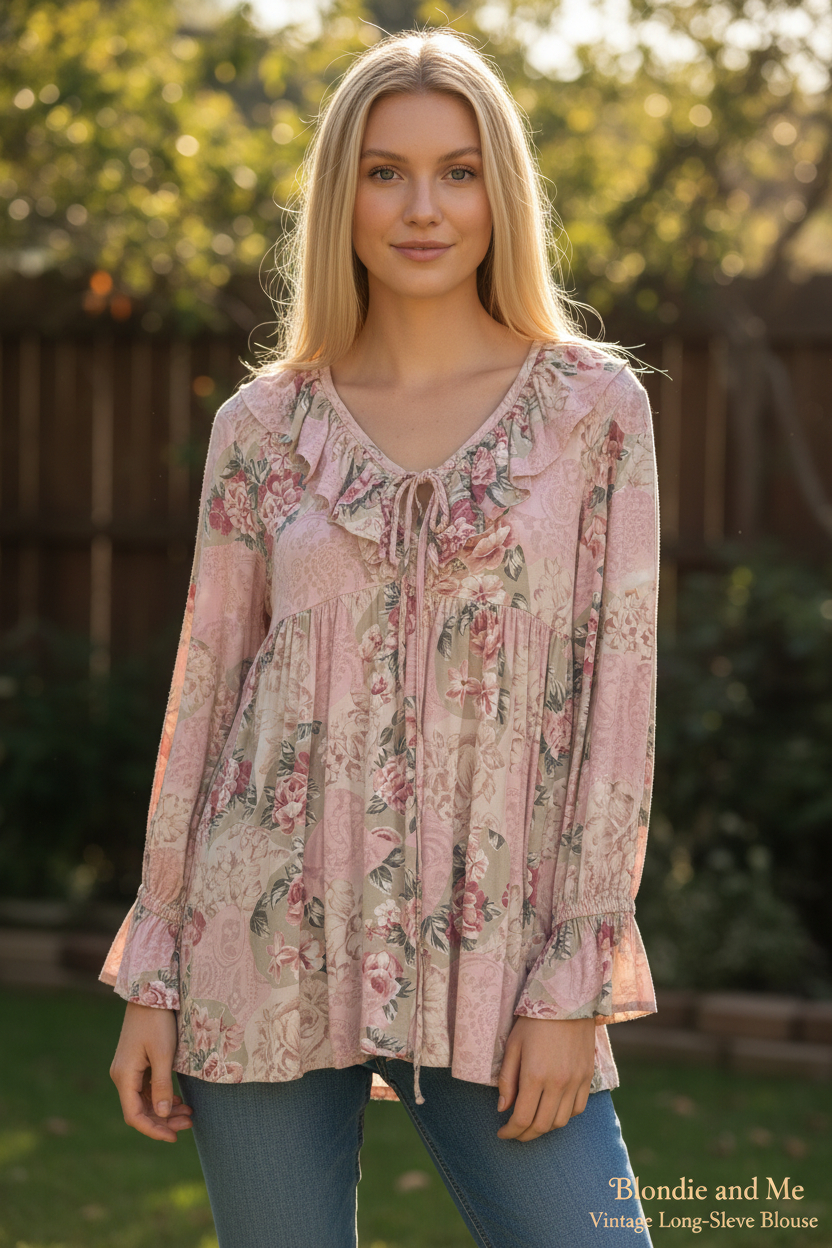 Blondie and Me Vintage Long-Sleeve Blouse/Dress - Image 1