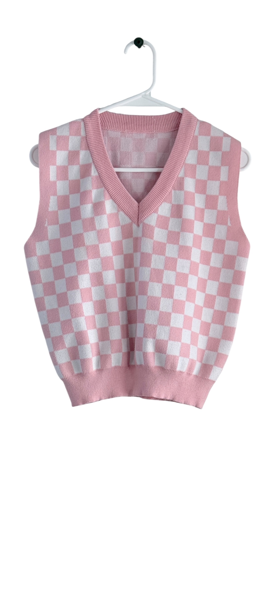 Checkerboard Sleeveless Knit Sweater Vest thumbnail 2