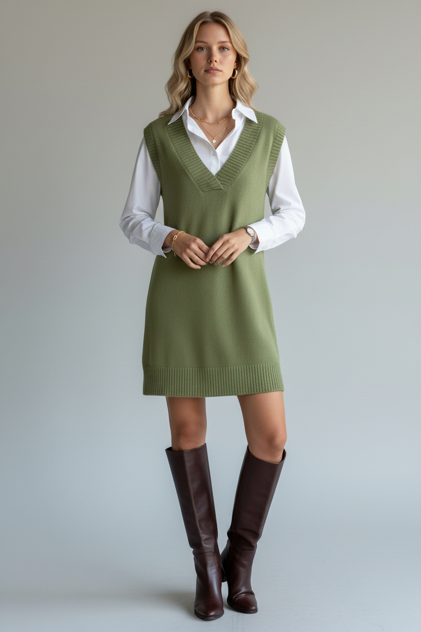 Polagram V-neck sweater vest dress - Image 1