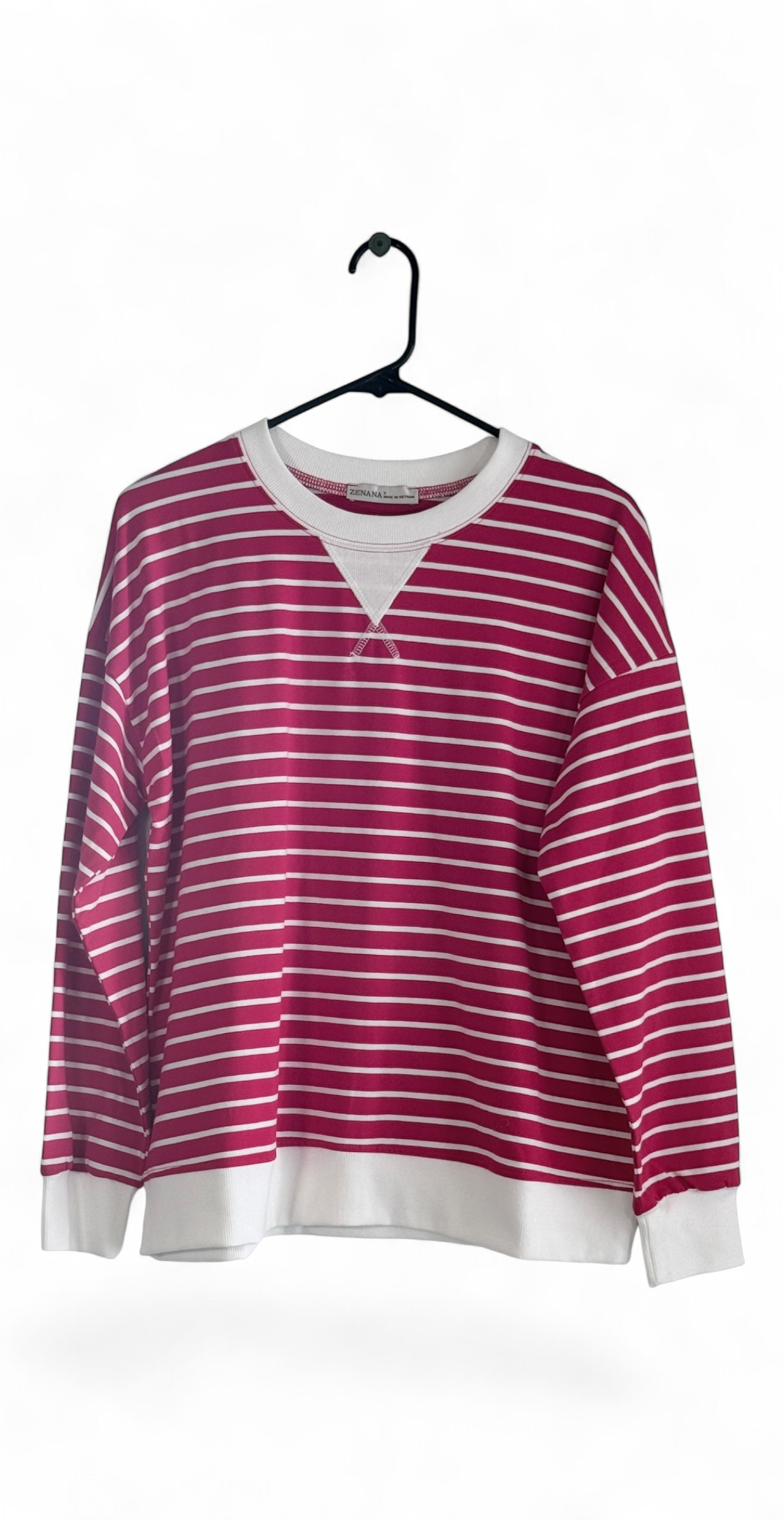 Zenana Contrast Striped Round Neck Sweatshirt thumbnail 2