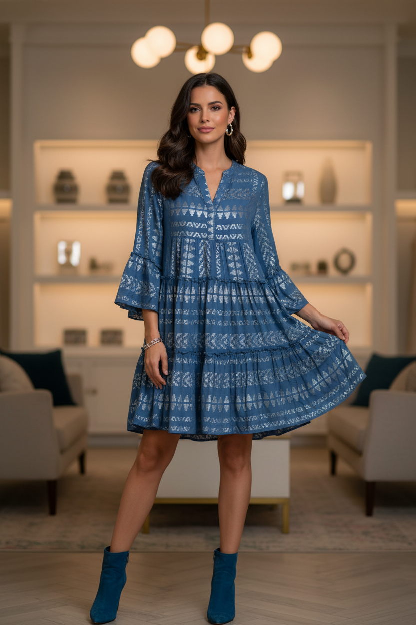 Elan Metallic Bell Sleeve Dress - Image 1