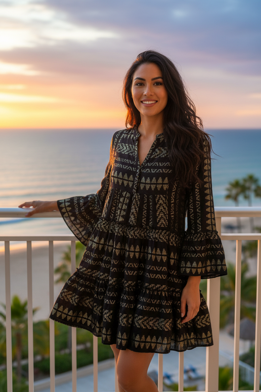 Elan Metallic Bell Sleeve Dress - Image 1