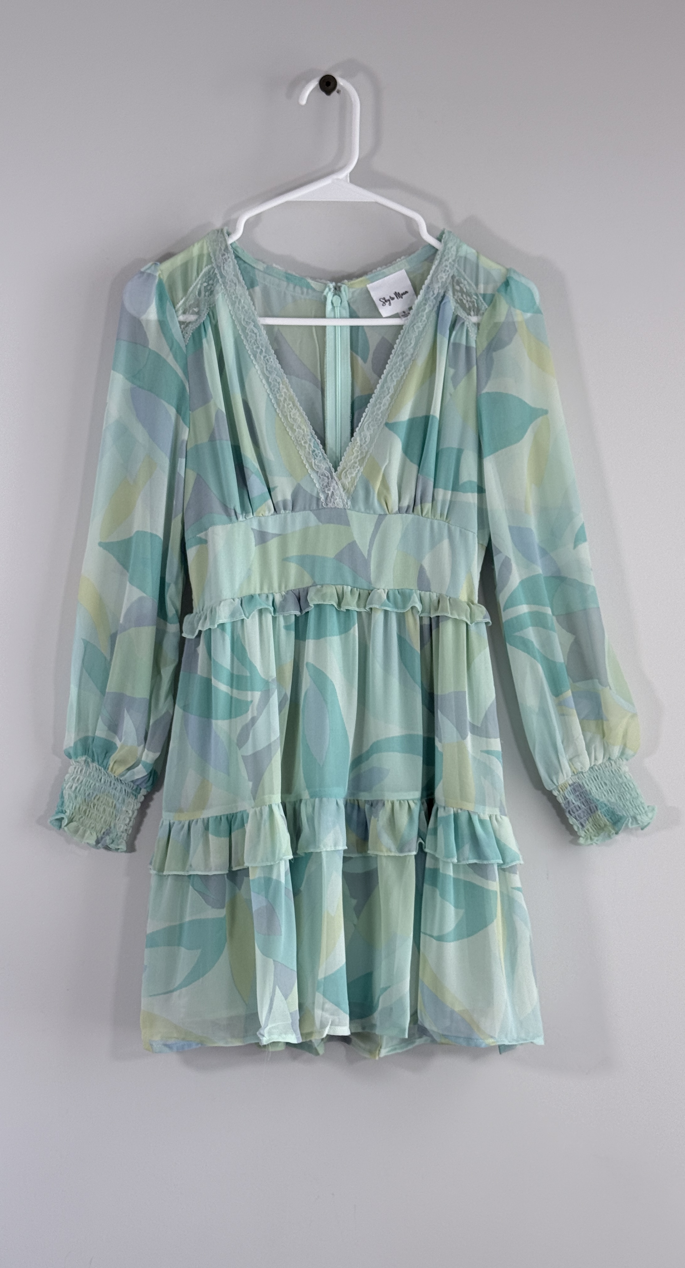 Sky to Moon Leaf Layered Mini Dress in Blue. thumbnail 2