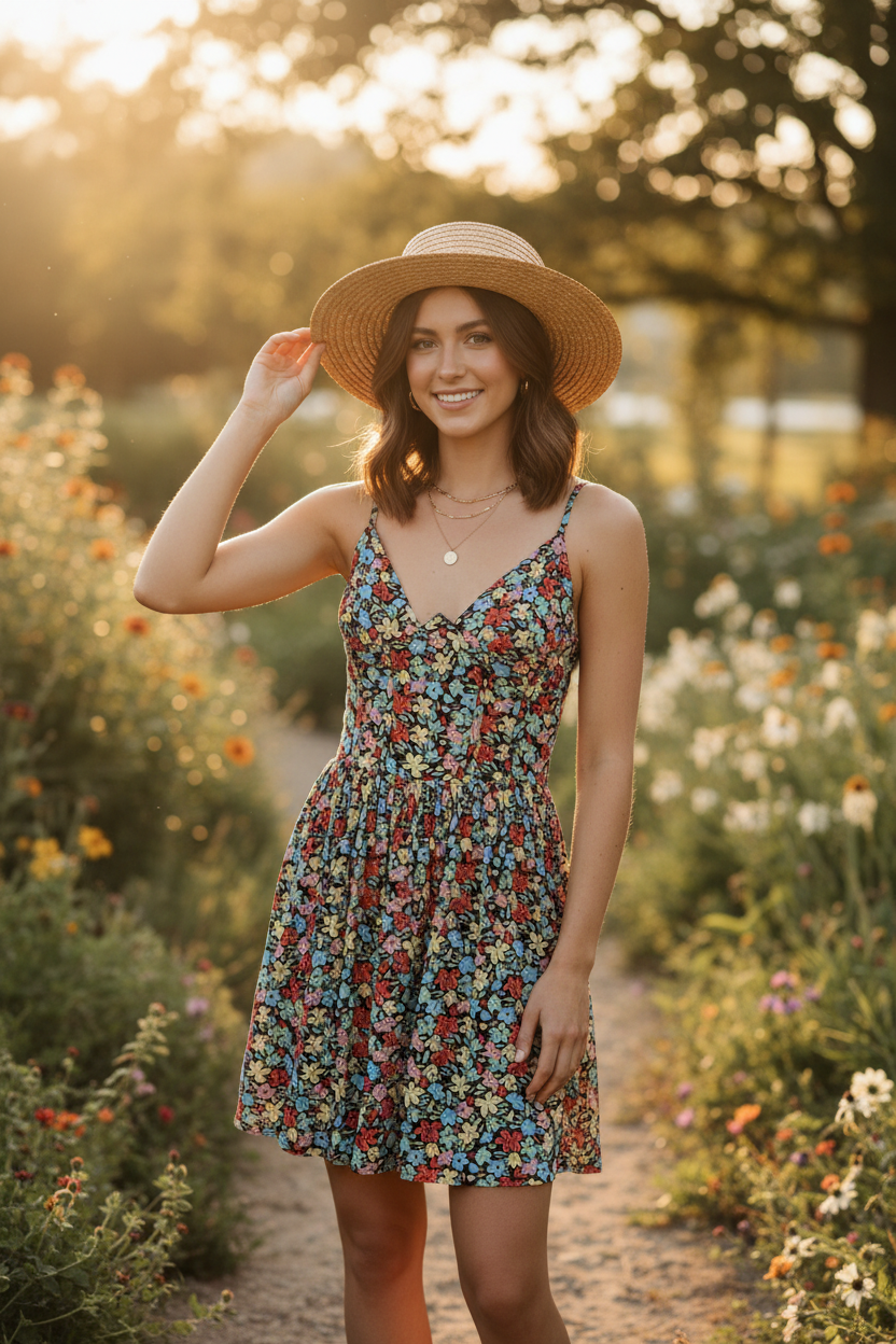 Sky to Moon Dalia Blue and Red Floral Print Cami Dress. - Image 1