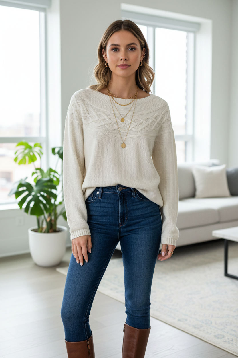 Talbots Cable Knit Yoke Crewneck Sweater - Image 1