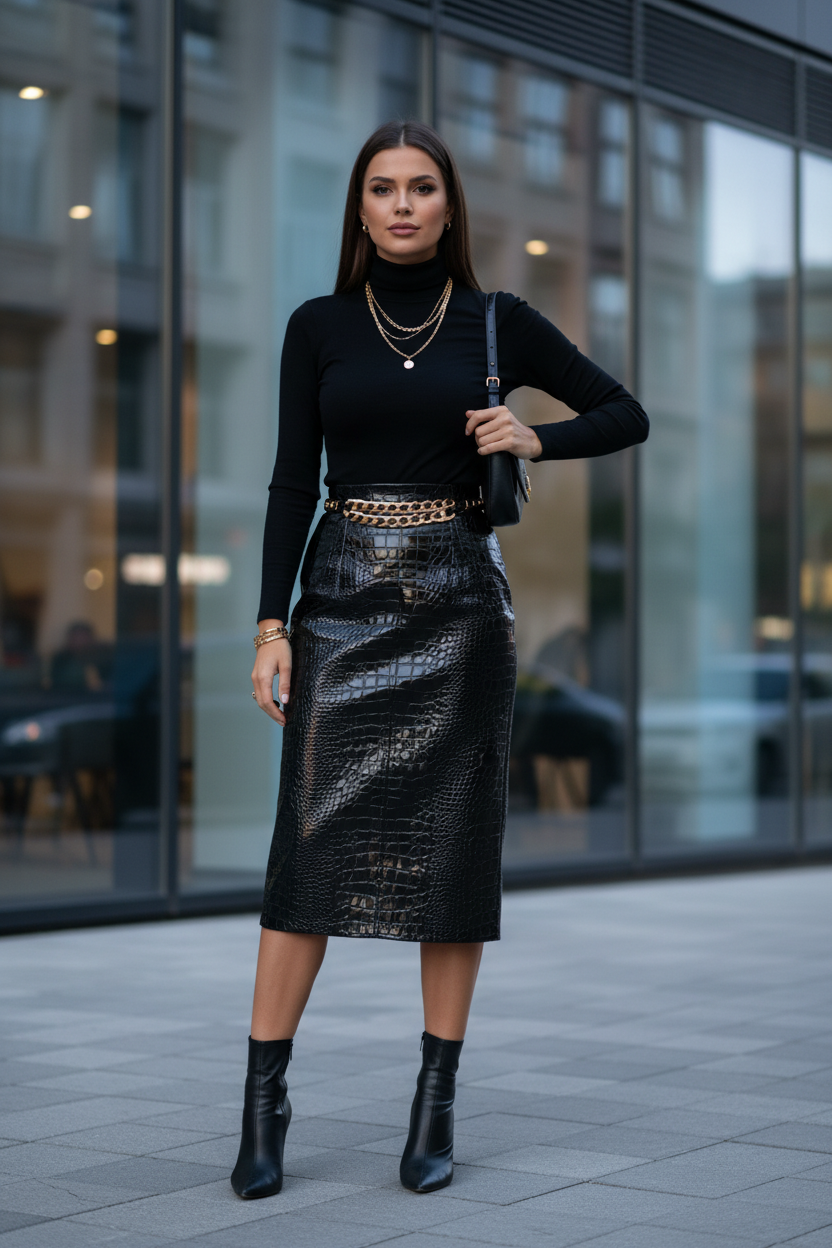 Chiara Boni La Petite Robe Crocodile-Embossed Midi Skirt - Image 1