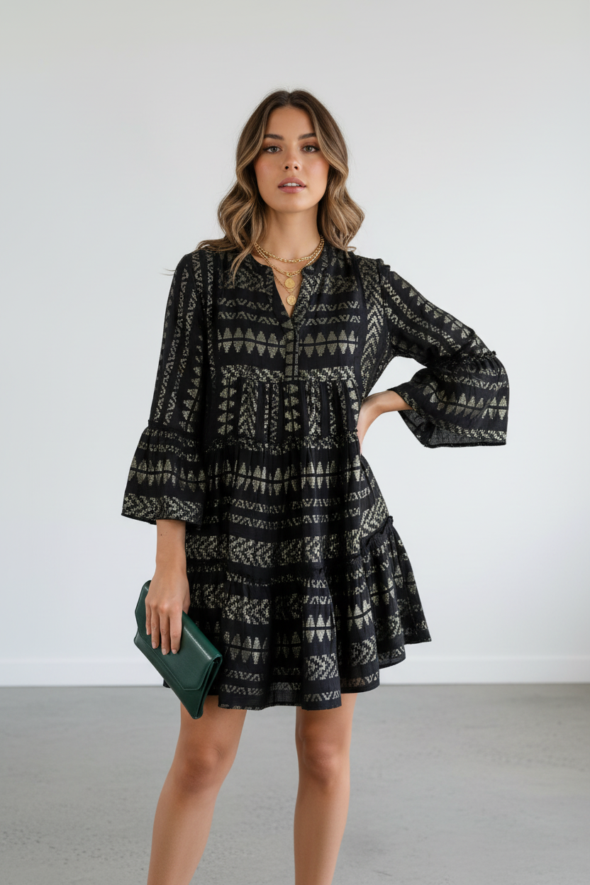 Elan Metallic Bell Sleeve Dress - Image 1