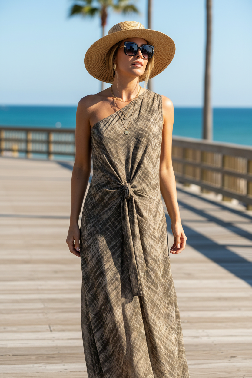 Elan One Shoulder Tie Side Midi Dress - Image 1