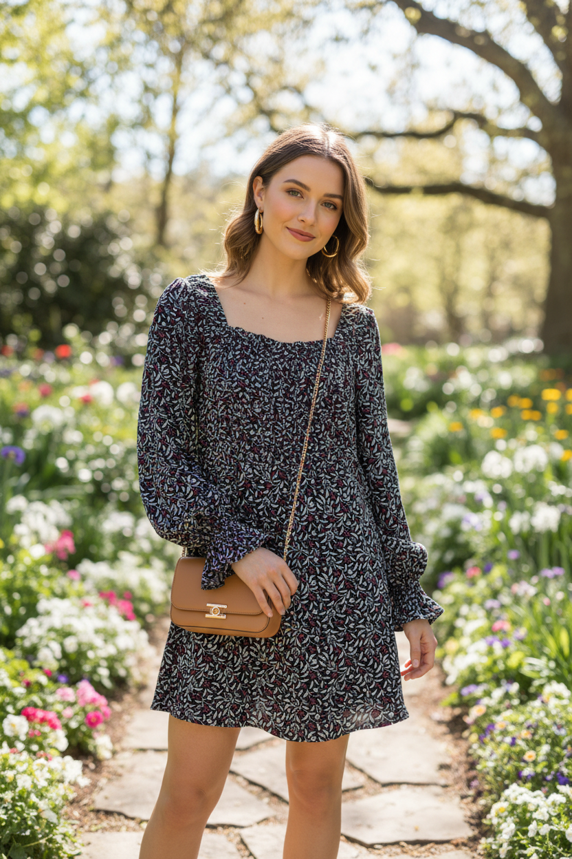 Francesca's Blue Rain Floral Smocked Mini Dress - Image 1