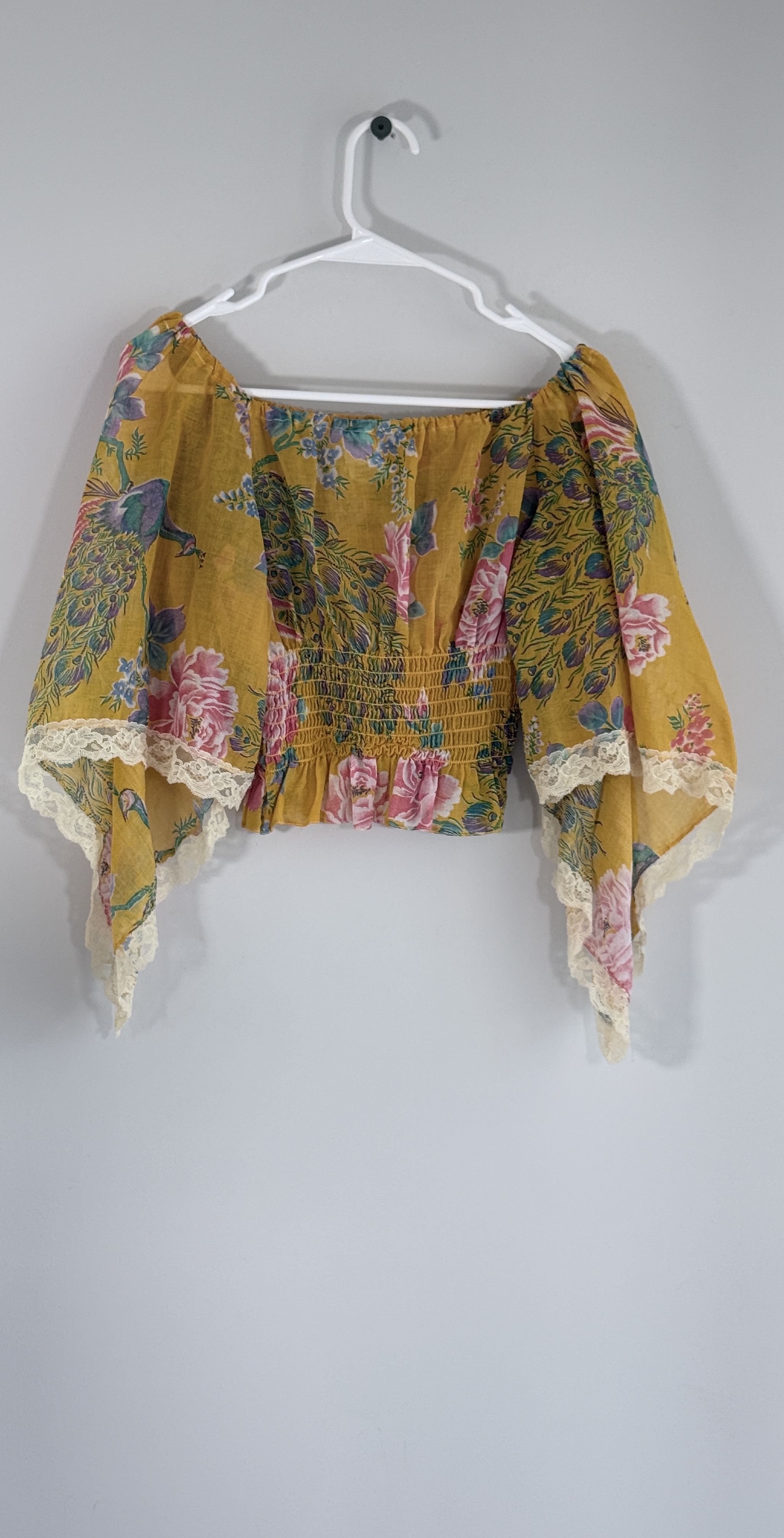 Floral Kimono Sleeve Crop Top thumbnail 4