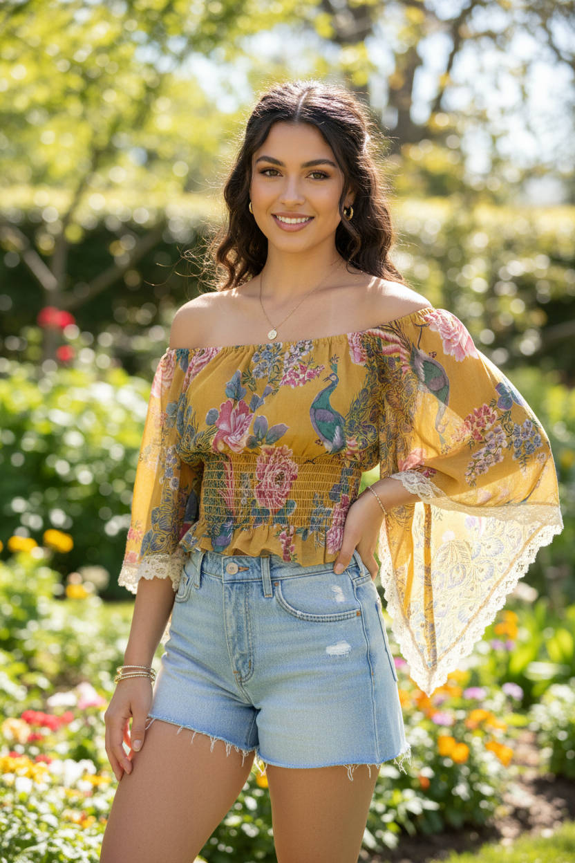 Floral Kimono Sleeve Crop Top thumbnail 2