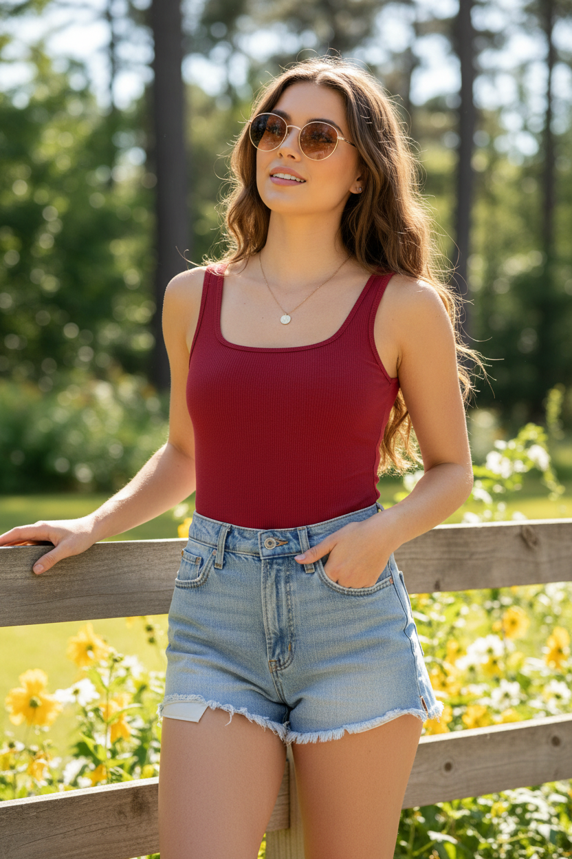 OQQ Ribbed Square-Neck Bodysuit - Image 1