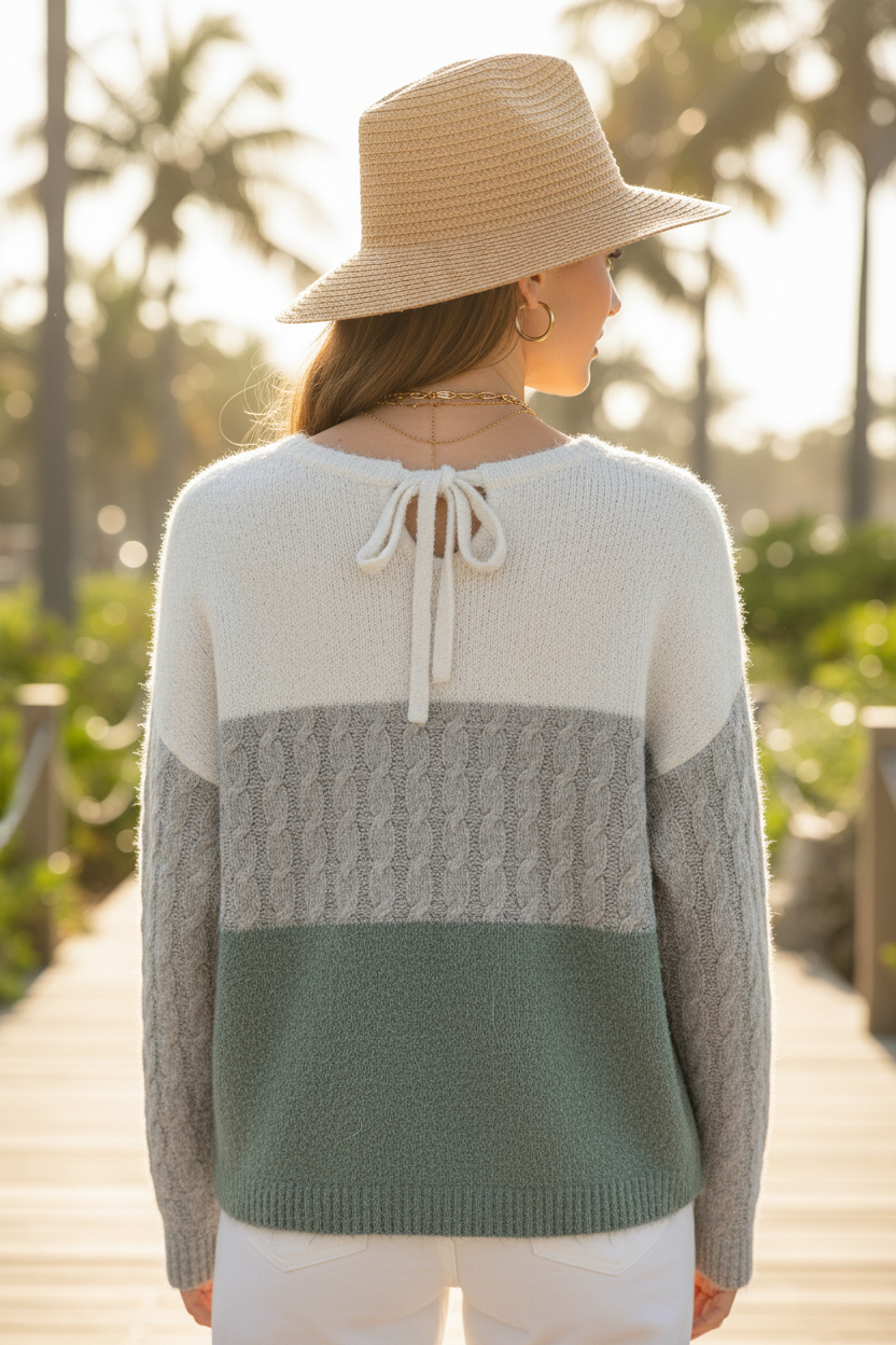 Twine & String Colorblock, Cable-Knit Pullover Sweater thumbnail 4