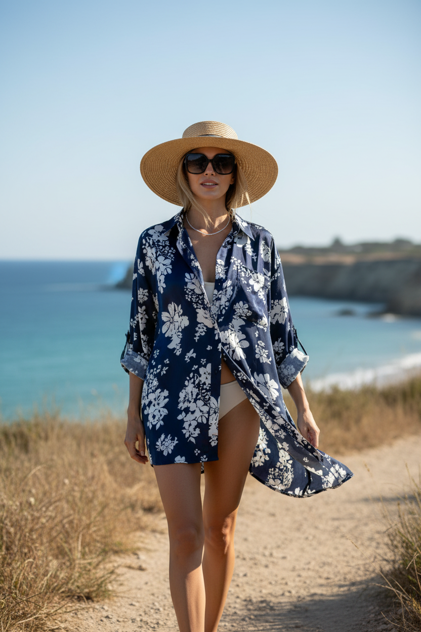 Sensea by Elan Patterned Cover-Up Top Oversized - Image 1