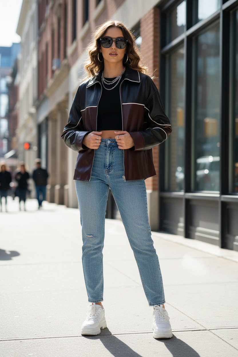 Elan Faux Leather Oakley Bomber - Image 1