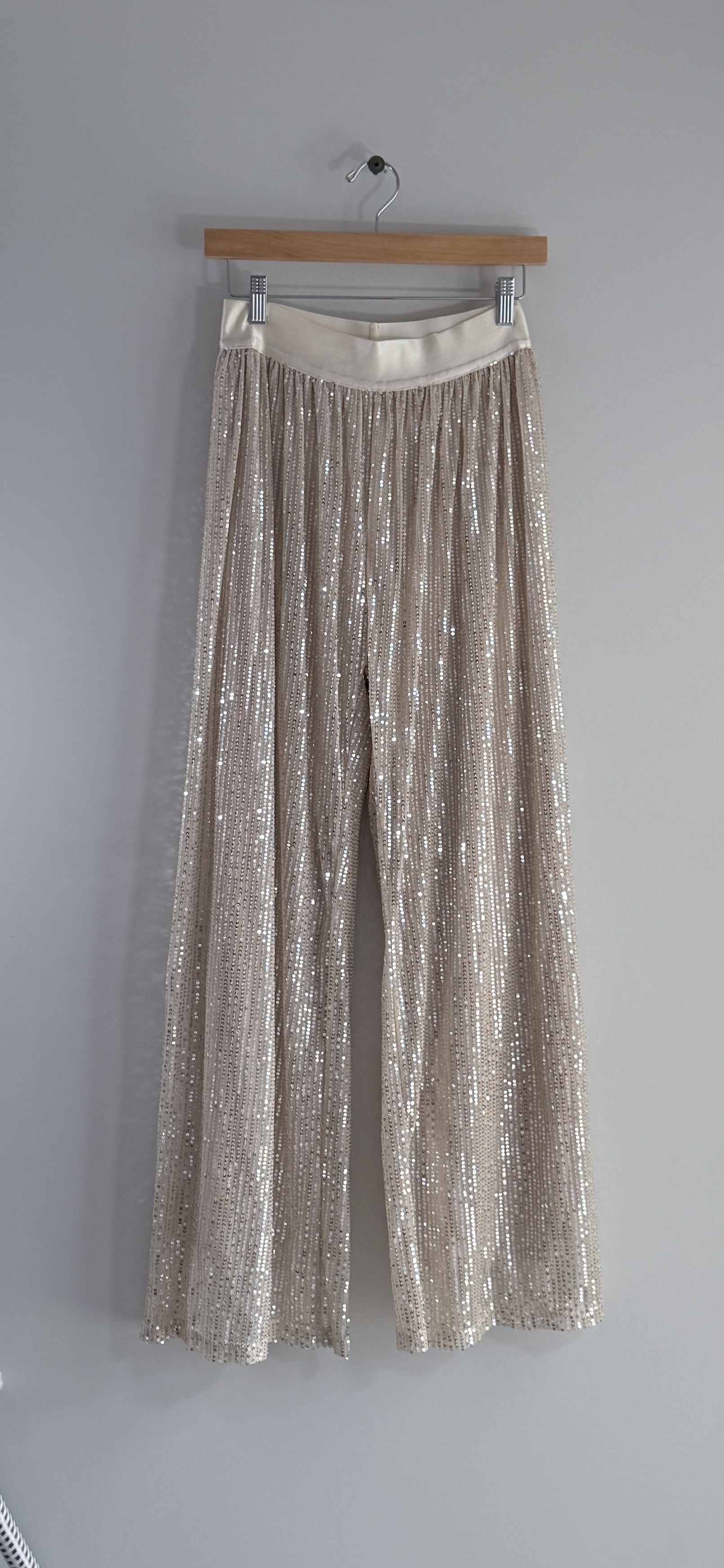 Champaign Sequins High-Waist Straight-Leg Pants. thumbnail 3