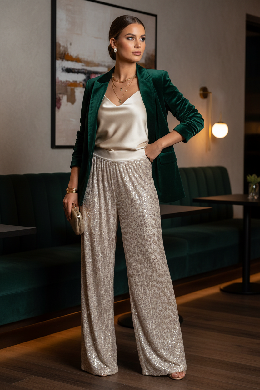 Champaign Sequins High-Waist Straight-Leg Pants. - Image 1