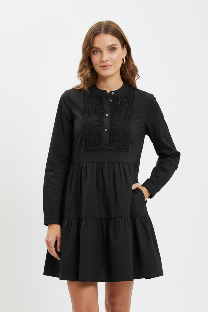 J.Crew Embroidered Stretch Cotton Poplin Tiered Dress - Image 1