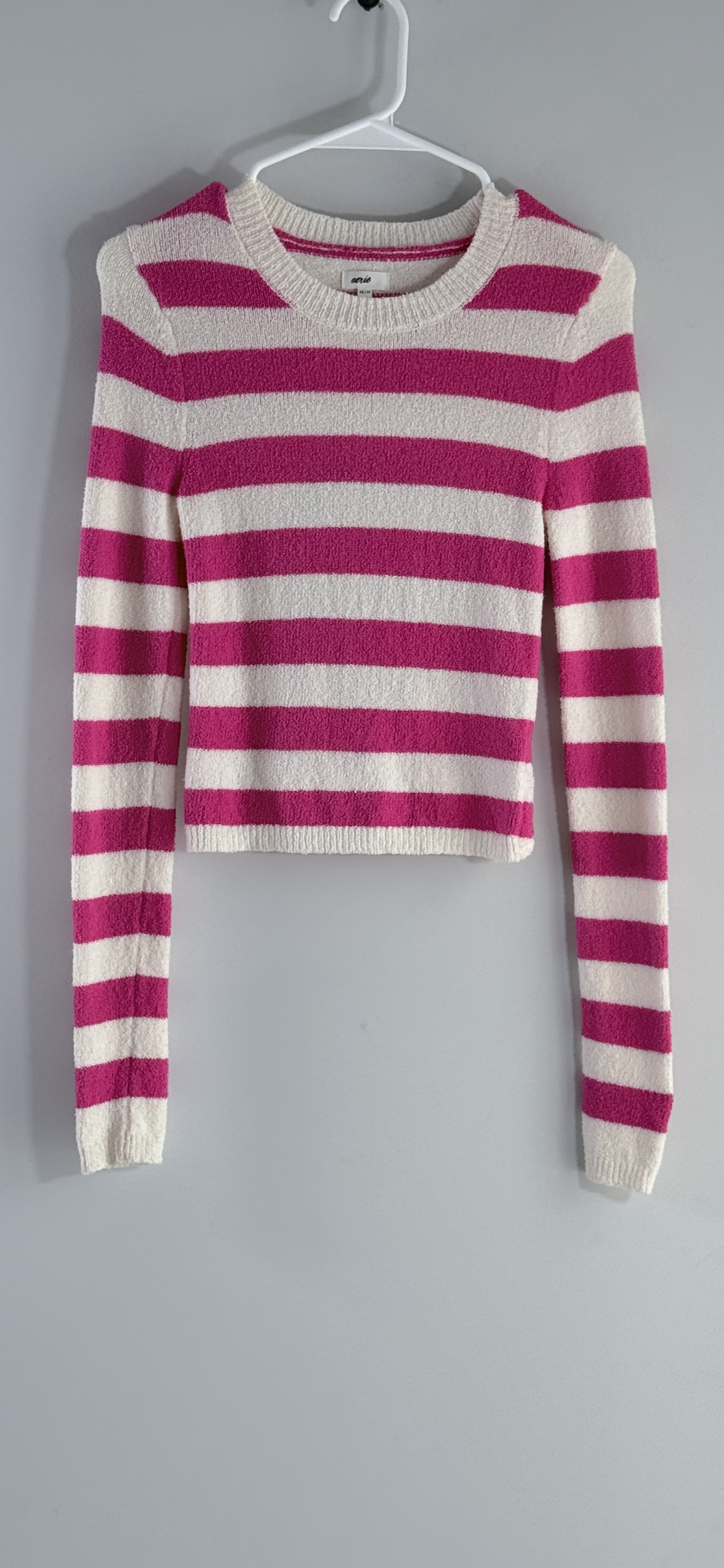 Aerie Bold Pink and Cream Striped Sweater thumbnail 3
