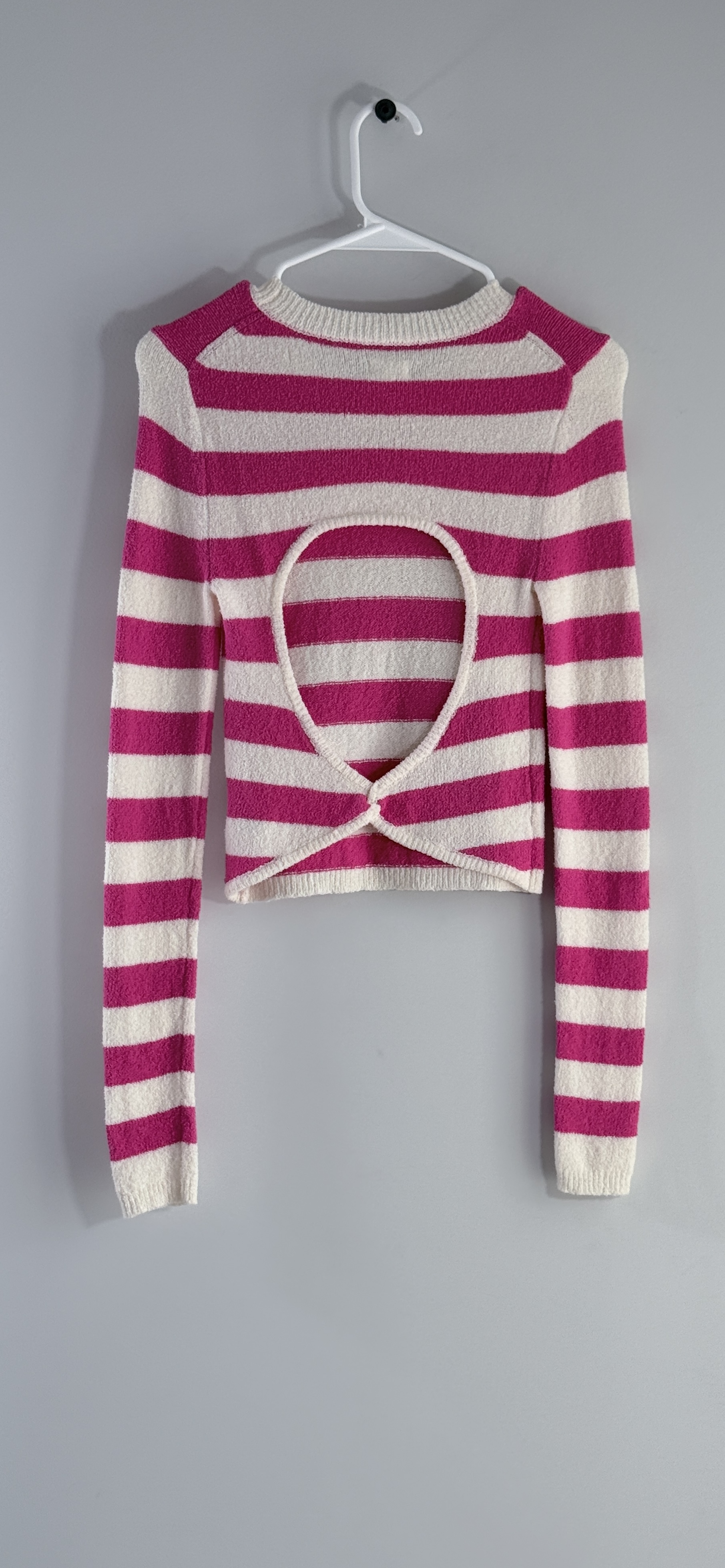 Aerie Bold Pink and Cream Striped Sweater thumbnail 4