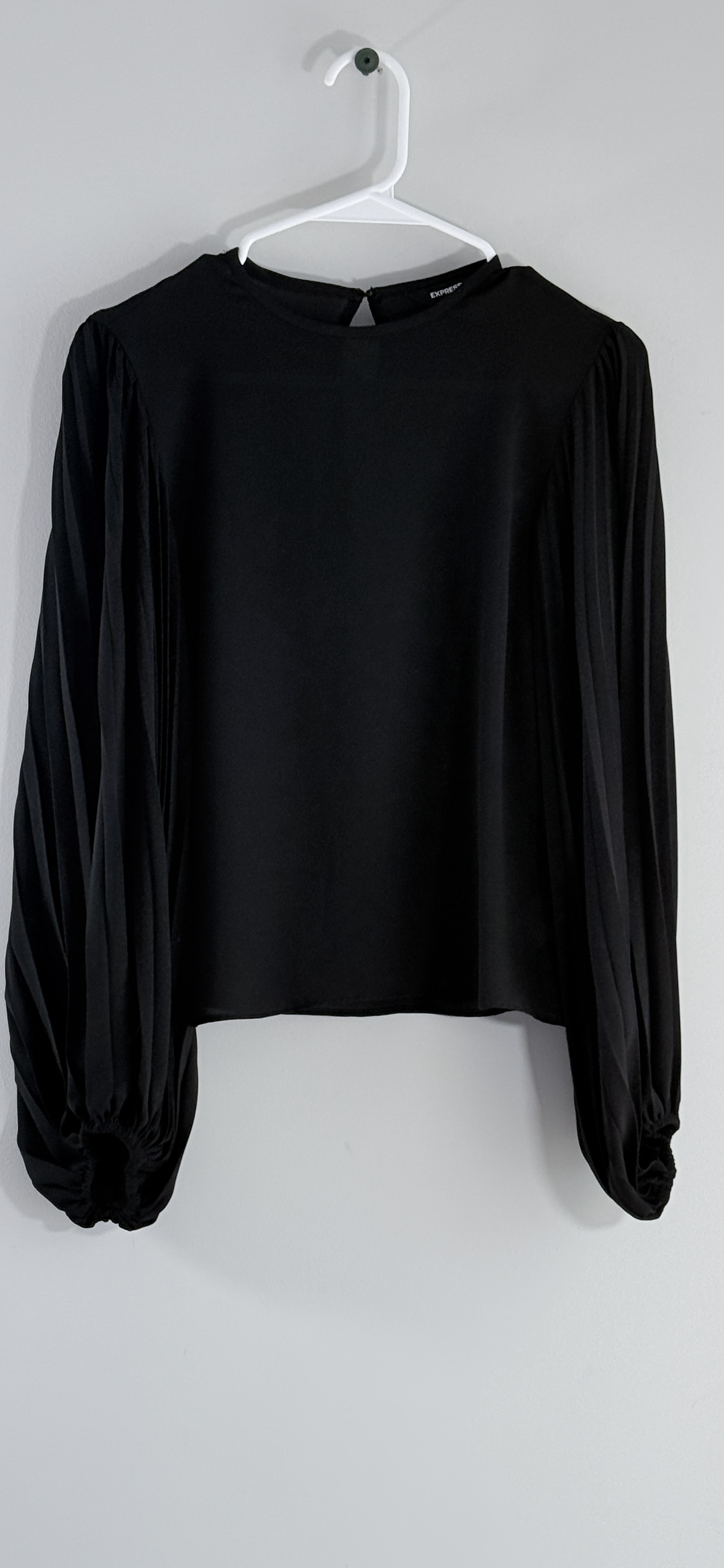 Express Black Pleated Bell Sleeve Blouse thumbnail 2