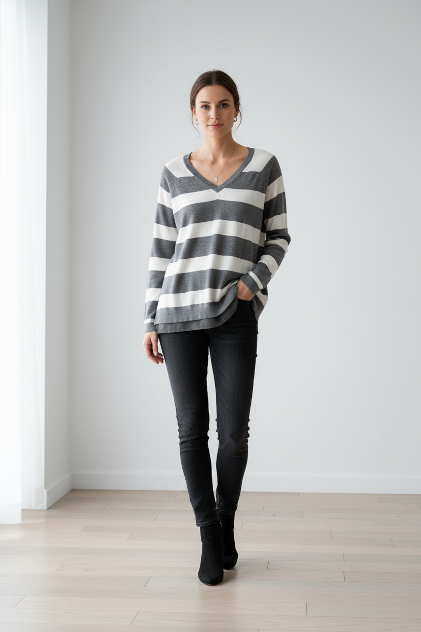 Banana Republic Charcoal & Ivory Striped Blouse - Image 1