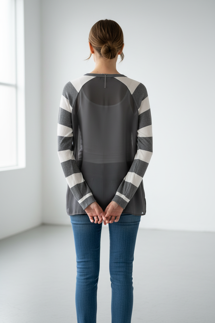 Banana Republic Charcoal & Ivory Striped Blouse thumbnail 3
